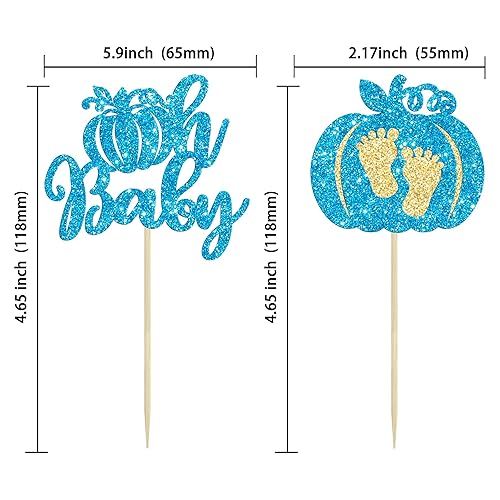 Miniatura 2 de Gyufise 24 piezas de calabaza Oh Baby Cupcake Toppers Glitter Boy Baby Shower Calabaza Cupcake Picks Baby Feet Decoraciones para pasteles temáticos