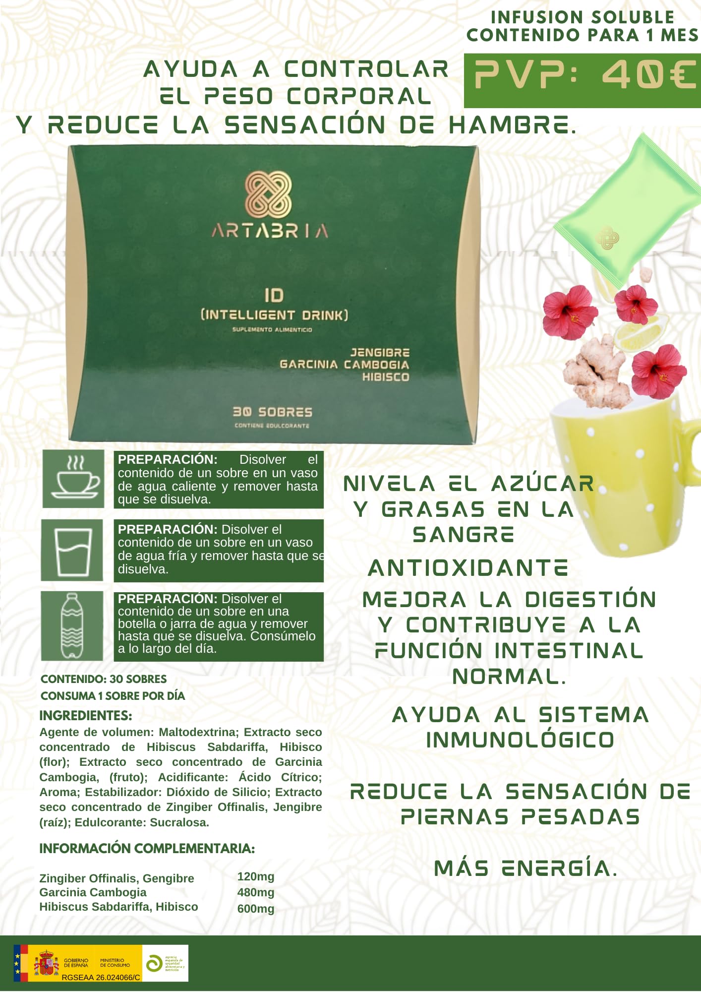 ARTABRIA ID - BEBIDA INTELIGENTE - DETOX, SACIANTE Y TERMOGÉNICO