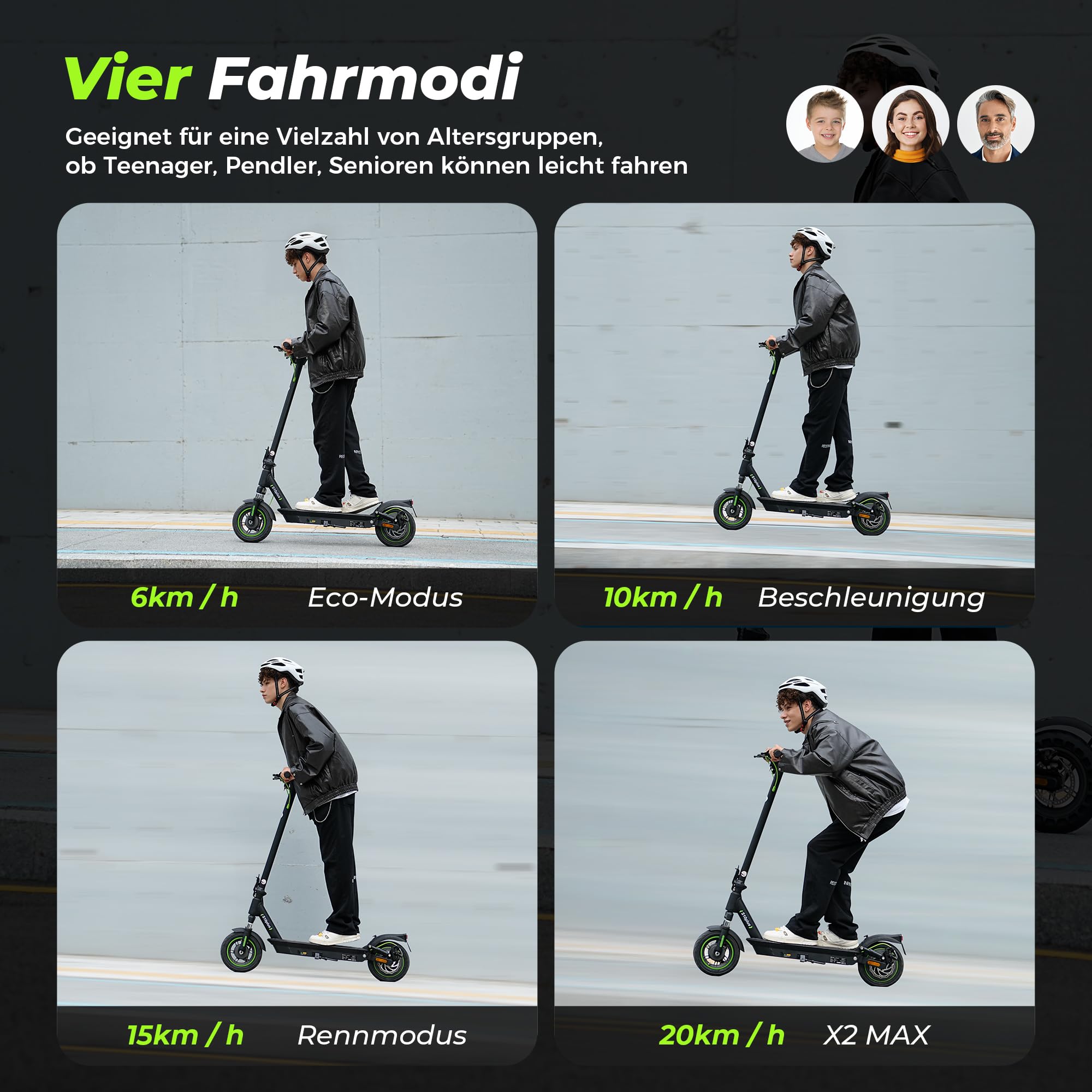 isinwheel Trottinette S10Plus E avec autorisation de Circulation routière ABE, Moteur 500 W, Batterie 15 Ah jusqu'à 60 km, pneus de 10 Pouces, Amortissement renforcé, Clignotant, Application et écran