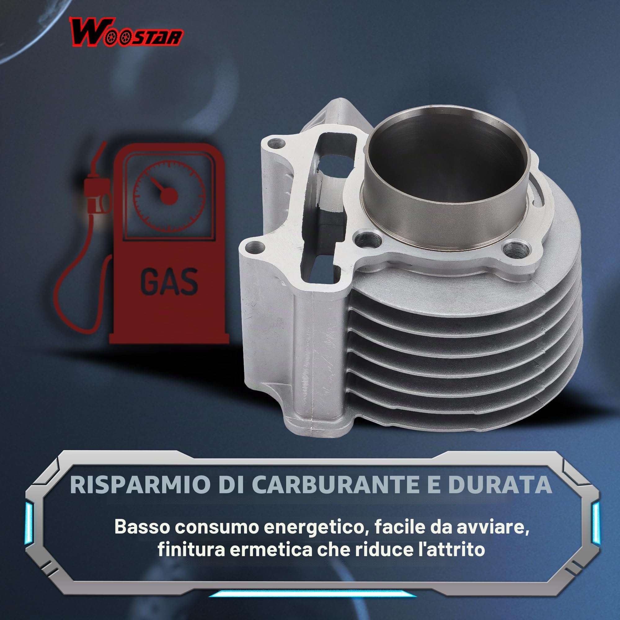 WOOSTAR 57.4mm Big Bore Completa Cilindro e Testata con Kit Pistone con Guarnizioni Sostituzione per 4 Tempi GY6 150cc 157QMJ 152QMI Motore Cinese ATV Quad Scooter Go Kart