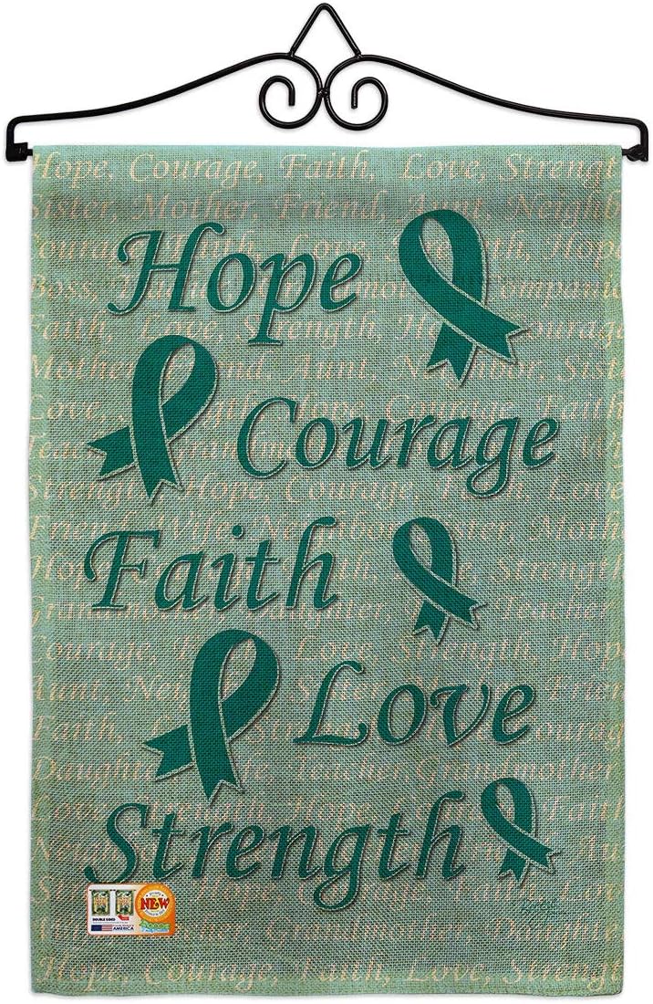 Awareness Hope, Faith, Courage (Teal) Garden Flag Support Inspirational Survivor Ribbon Prevention Cancer Autism Breast BLM Small Decorative Gift Yard House Banner Double-Sided Made In USA 13 X 18.5