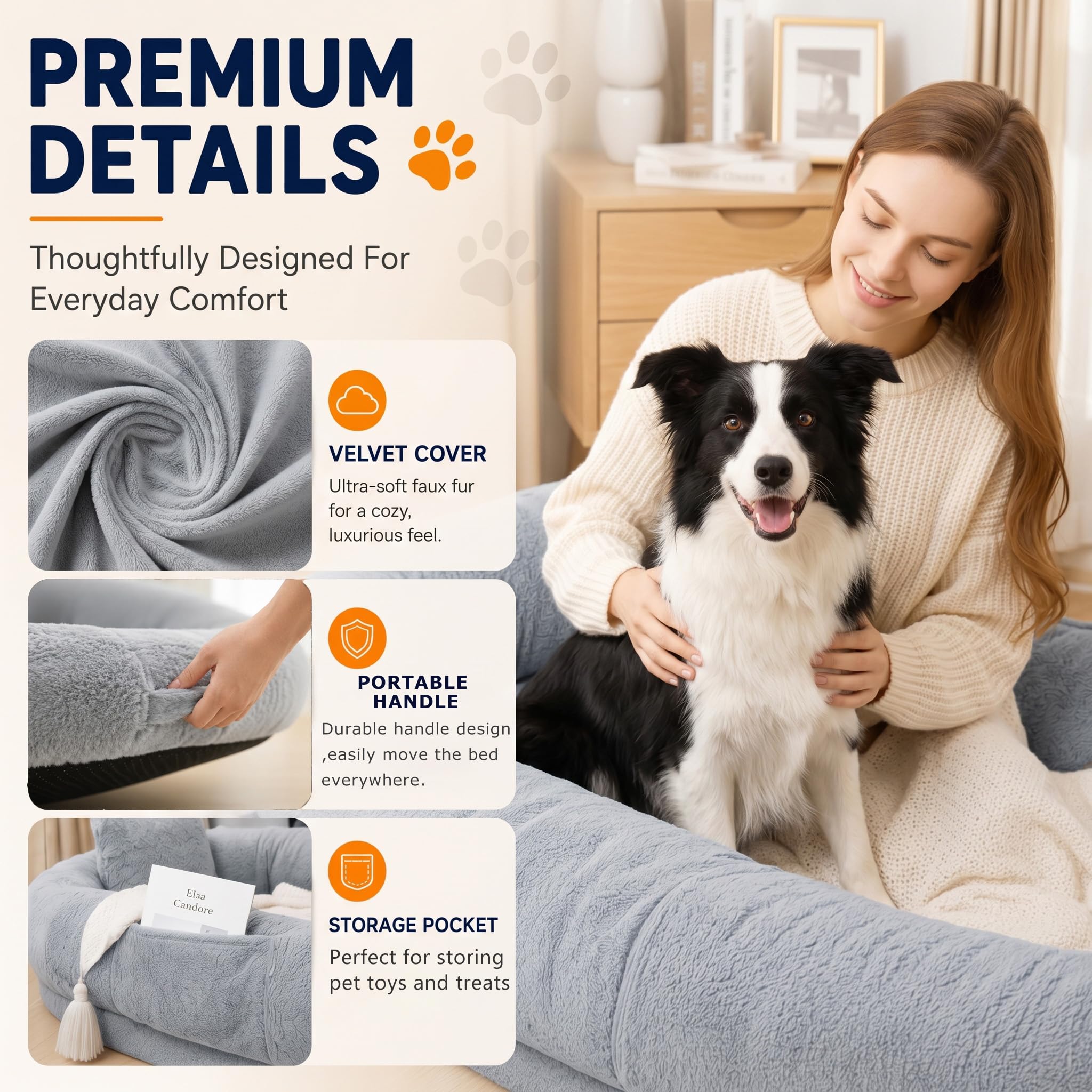 Amazon | 大型犬用ヒューマンドッグベッド - 高密度フォーム&フェイク