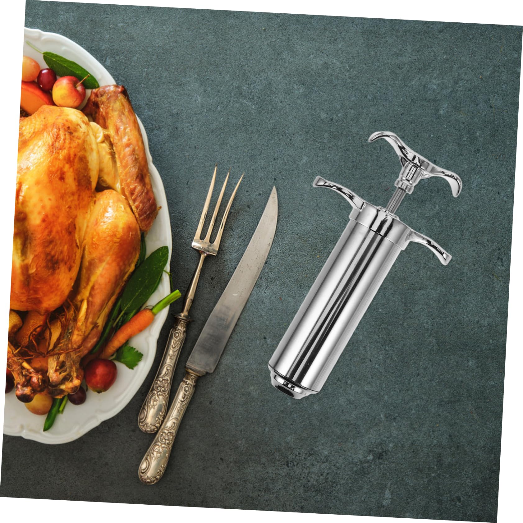 Marinade Spritze Fleischinjektionsset aus Edelstahl mit Reinigungsbürste und Truthahn Nadel für Grillfleisch und Küche