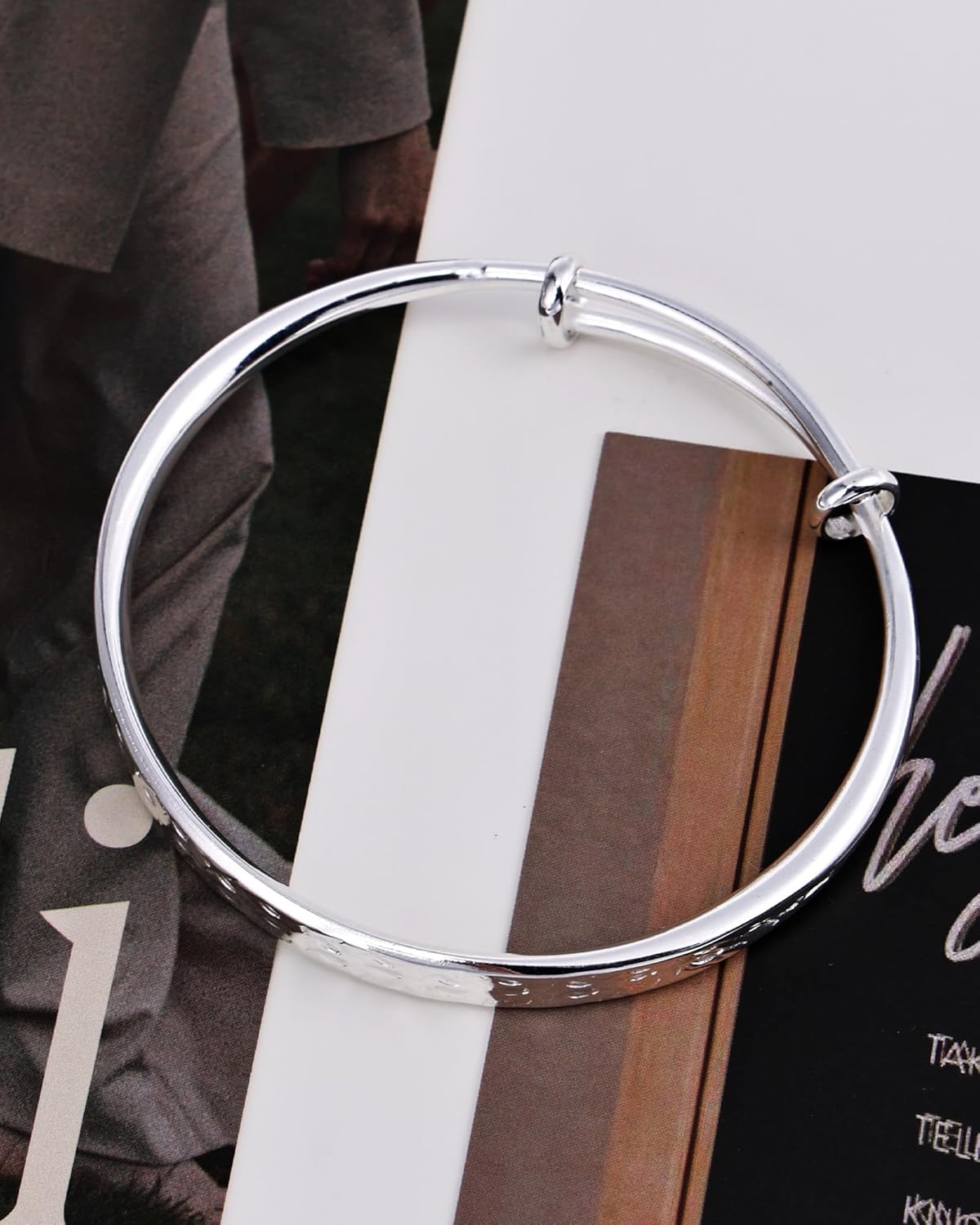 Hammered Texture Sterling Silver Bracelet for Women - Adjustable Silver Cuff Bangle, Elegant Boho Chic Jewelry Gift - Image 6