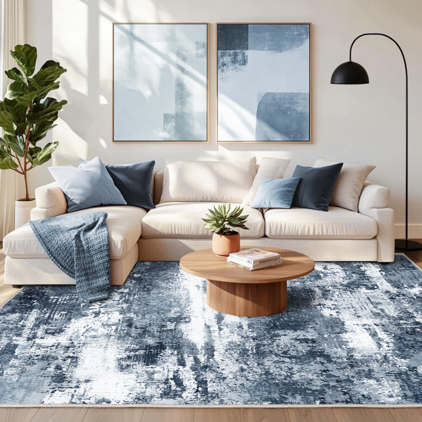 Chicnix Teppich Wohnzimmer Kurzflor, Schlafzimmerteppich Waschbar rutschfest Weich, Moderner Abstraktem Teppich 140x200 für Schlafzimmer Kinderzimmer Büro Esszimmer, Blau