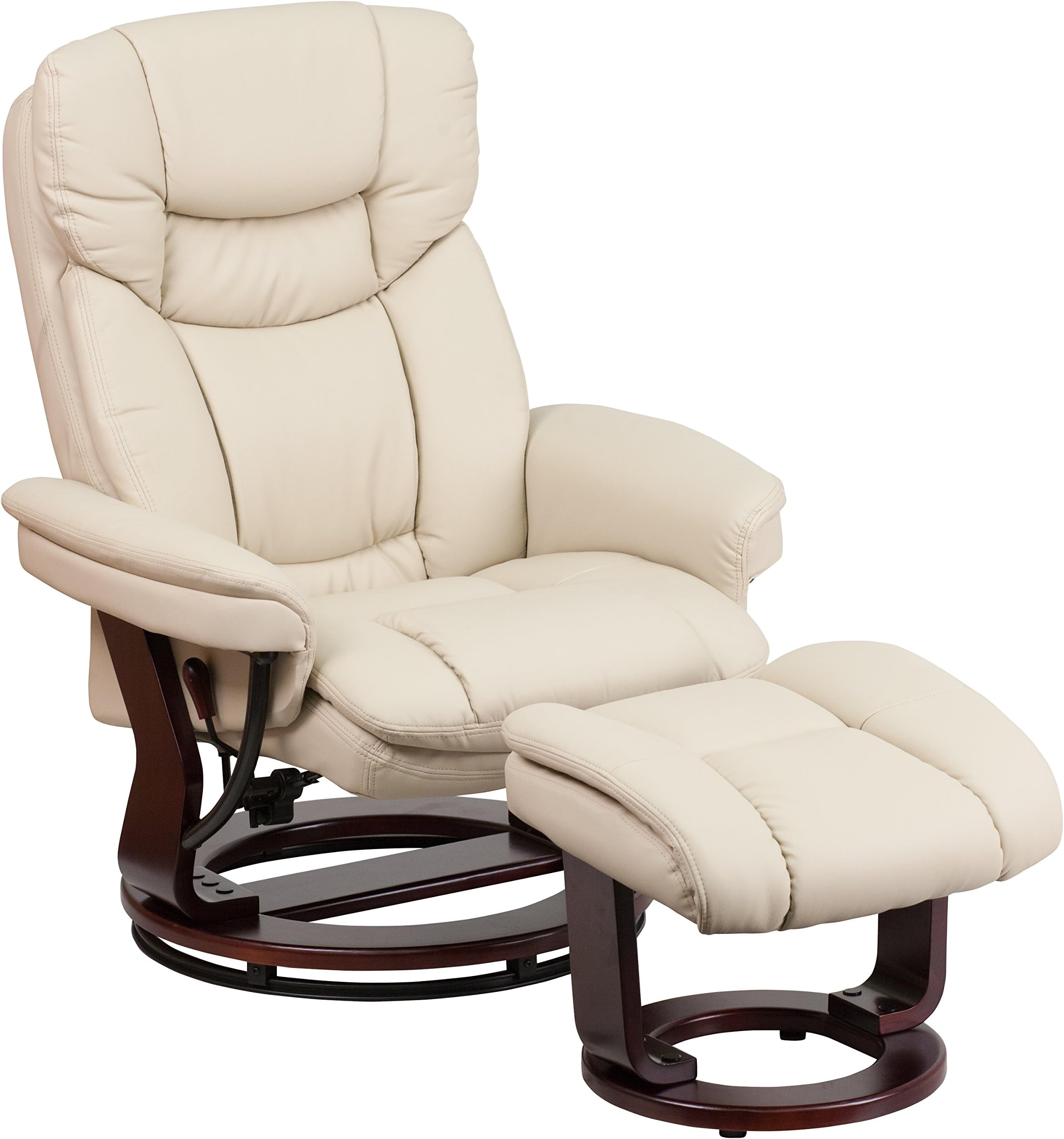 Allie LeatherSoft Upholstered Recliner with Ottoman Footrest, Padded Swiveling Recliner Chair and Ottoman Set, Beige