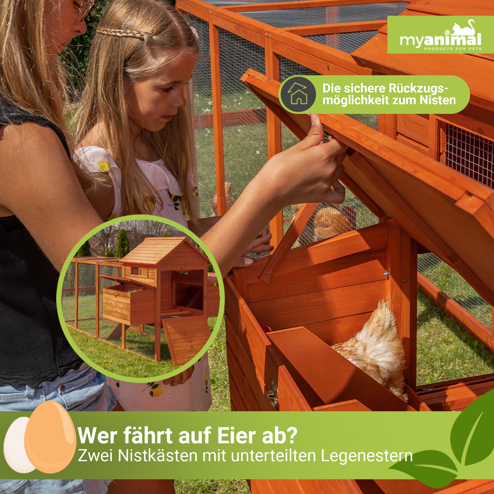 Miweba MyAnimal Hühnerstall XXL für 8 Hühner | 234x127x124 cm Winterfest - Vogelhaus - Hühnergehege mit Nistkasten - Voliere - Hühnerhaus - Freilaufgehege Huhn - Legenest - Vogelvoliere (Grau/Weiß)