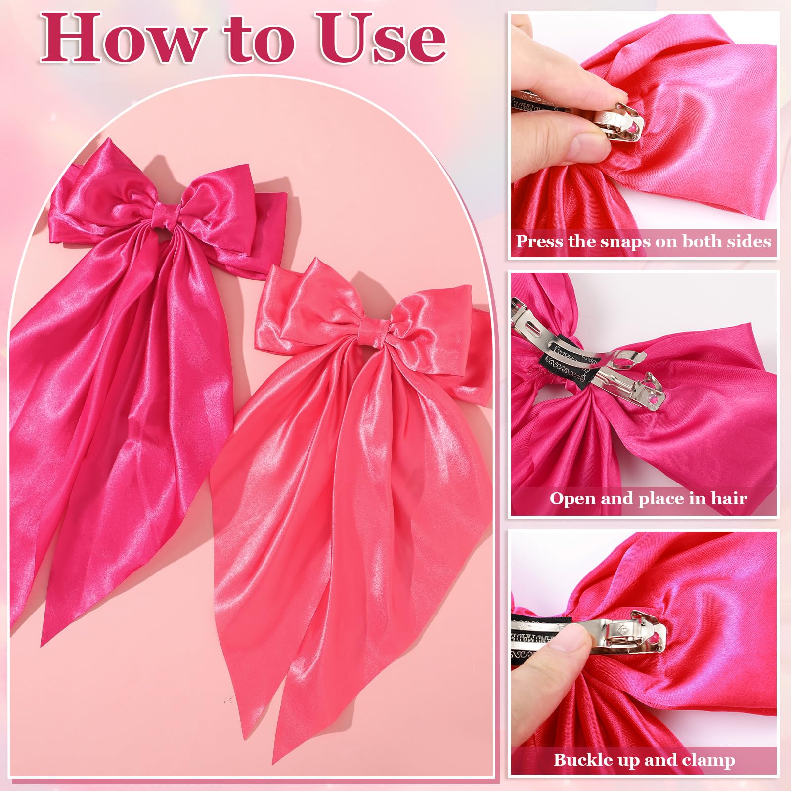 ROSE Oversized Satin Double Bow Barette Adult Fashion Hair Clip Amazon.com : 1PC Satin Hair Bows for Women Large Hair  main image 2