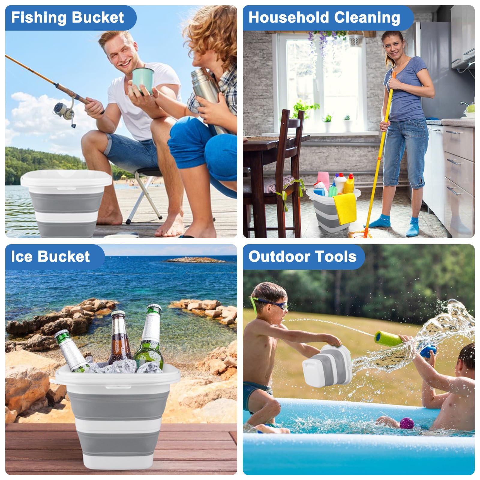 Car Wash Bucket 5L Collapsible Bucket for Cleaning Supplies Folding Mop Buckets Water Storage Containers for Camping Gardening — view 4