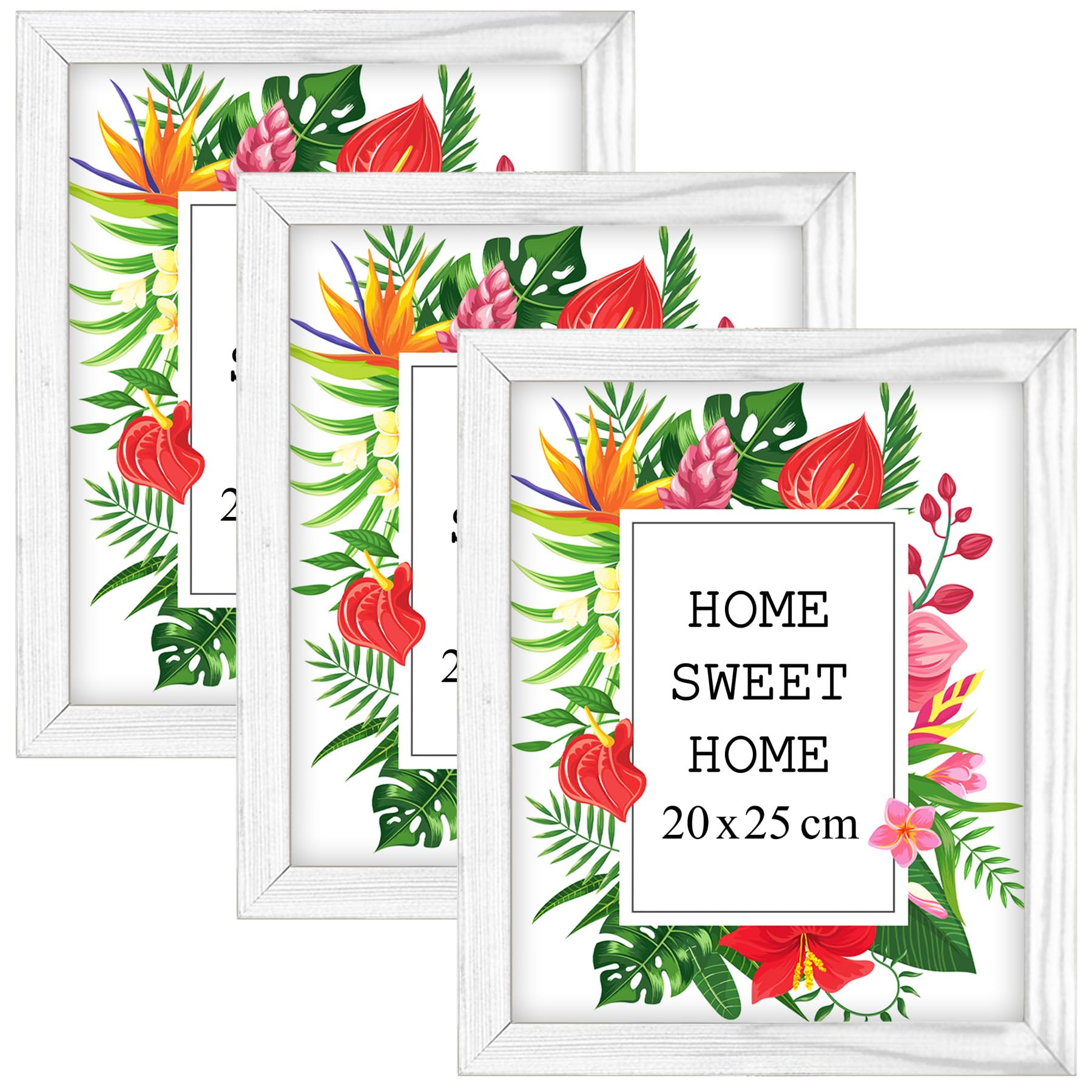 Mg Design White Set Of 3 Wooden Picture Frame 8X10 Inch (20X25 Cm), Real Wood Frame With Acrylic Glass, Vertical & Horizontal Hanging – For Photos, Posters, Certificates, Puzzles