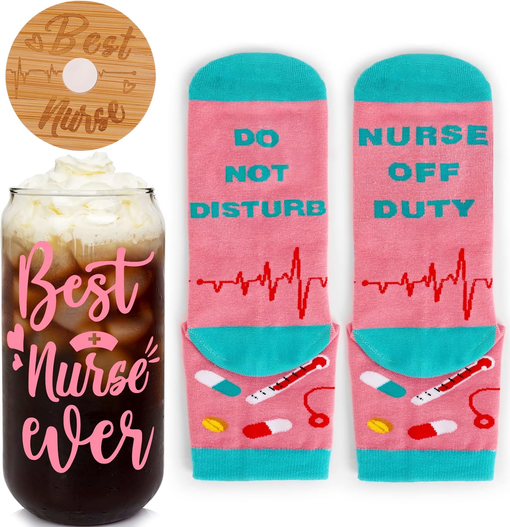 Amazon.com: Roshtia Best Nurse Gifts for Women 16 Oz Nurse Glass Cups Mason Jar with Bamboo Lid ...
