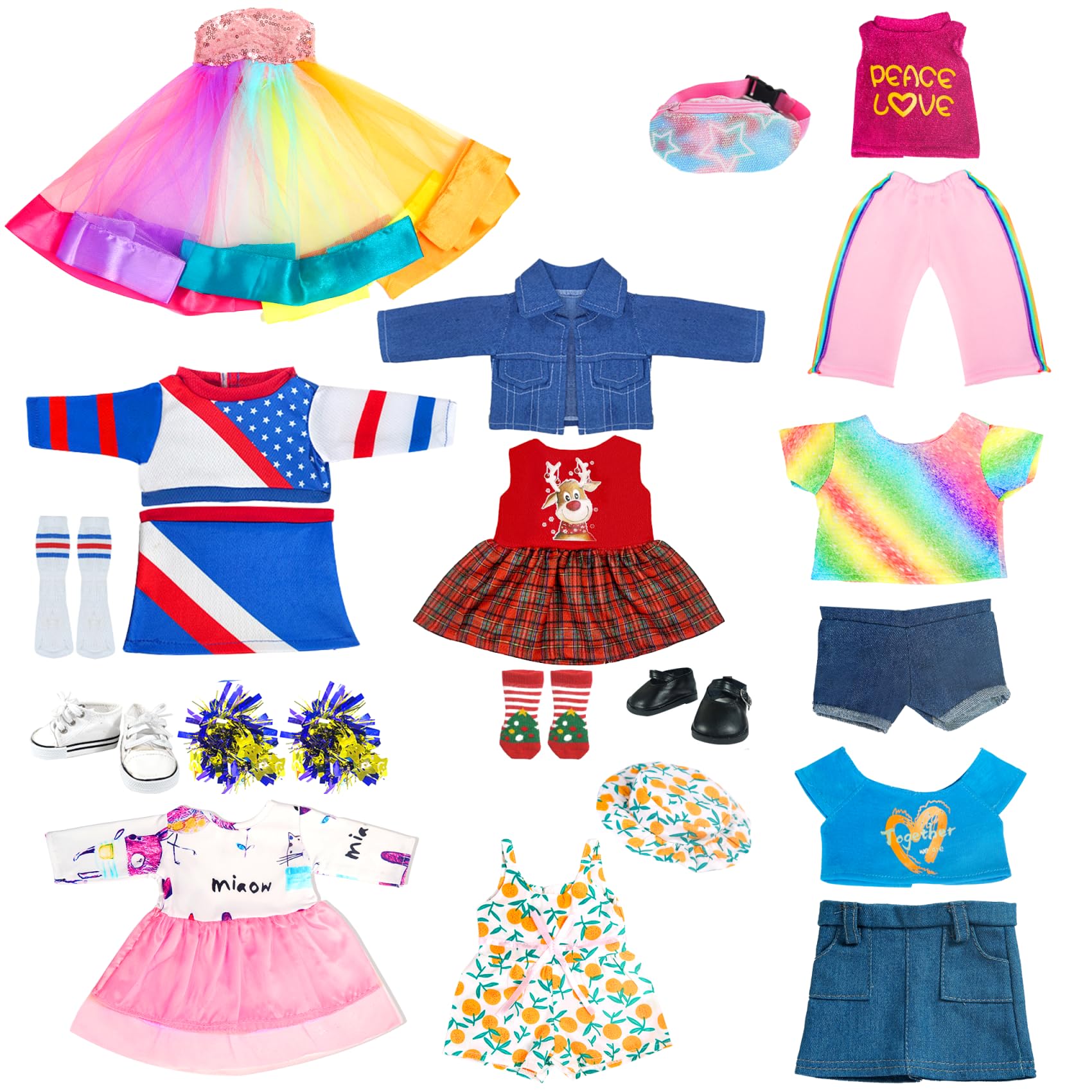 18-inch-Doll-Clothes-Accessories ARTST 18 Doll Accessories American Doll Clothing Dress Outfit Set with Hat Shoes Socks WaistBag for Girls