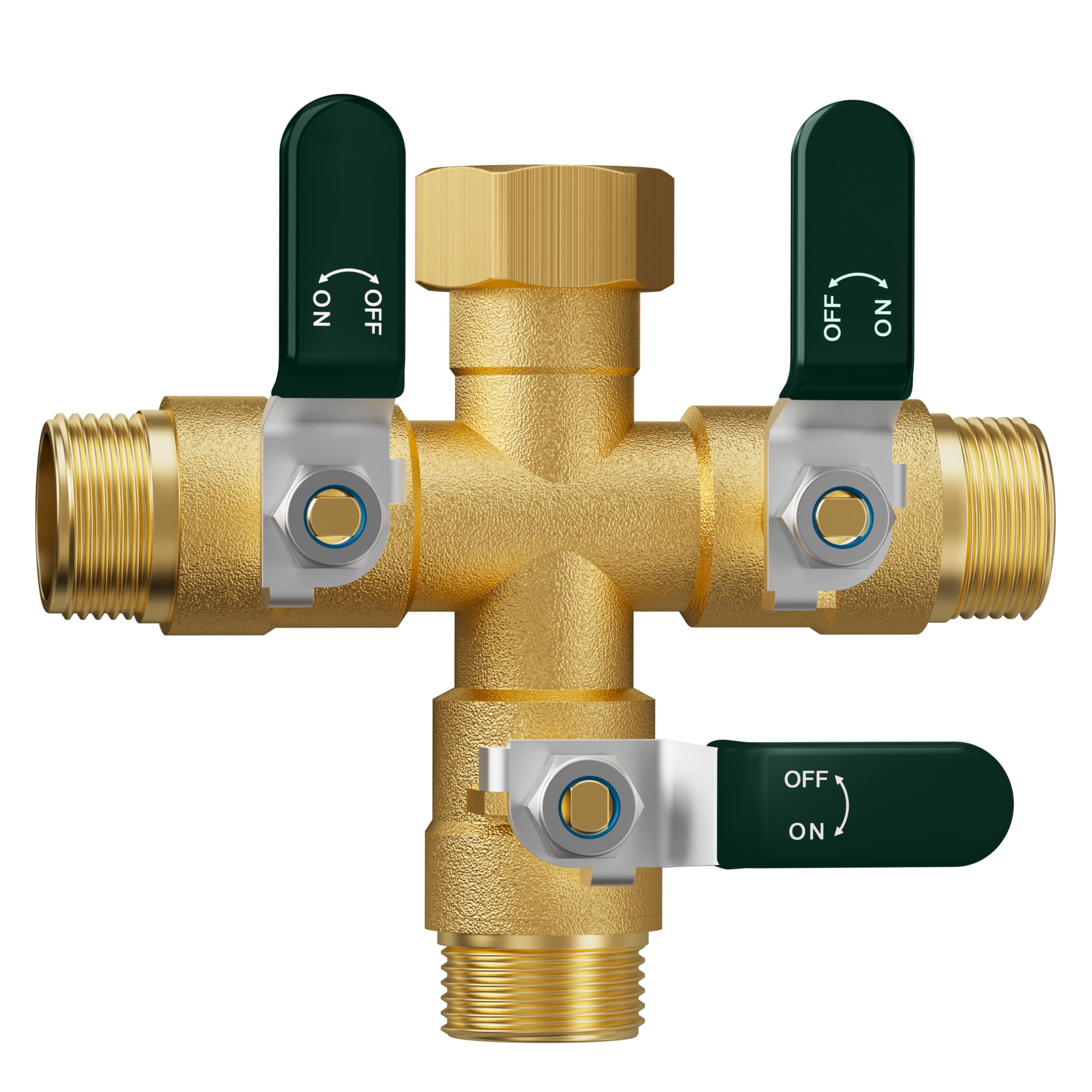 EBH Garden Hose Splitter 3 Way, Heavy Duty Solid Brass Hose Splitter with Shutoff Valves, Water Spigot Splitter With 304 Stainless Steel Handle, Full Flow Outdoor Faucet Splitter, 3/4" GHT Thread