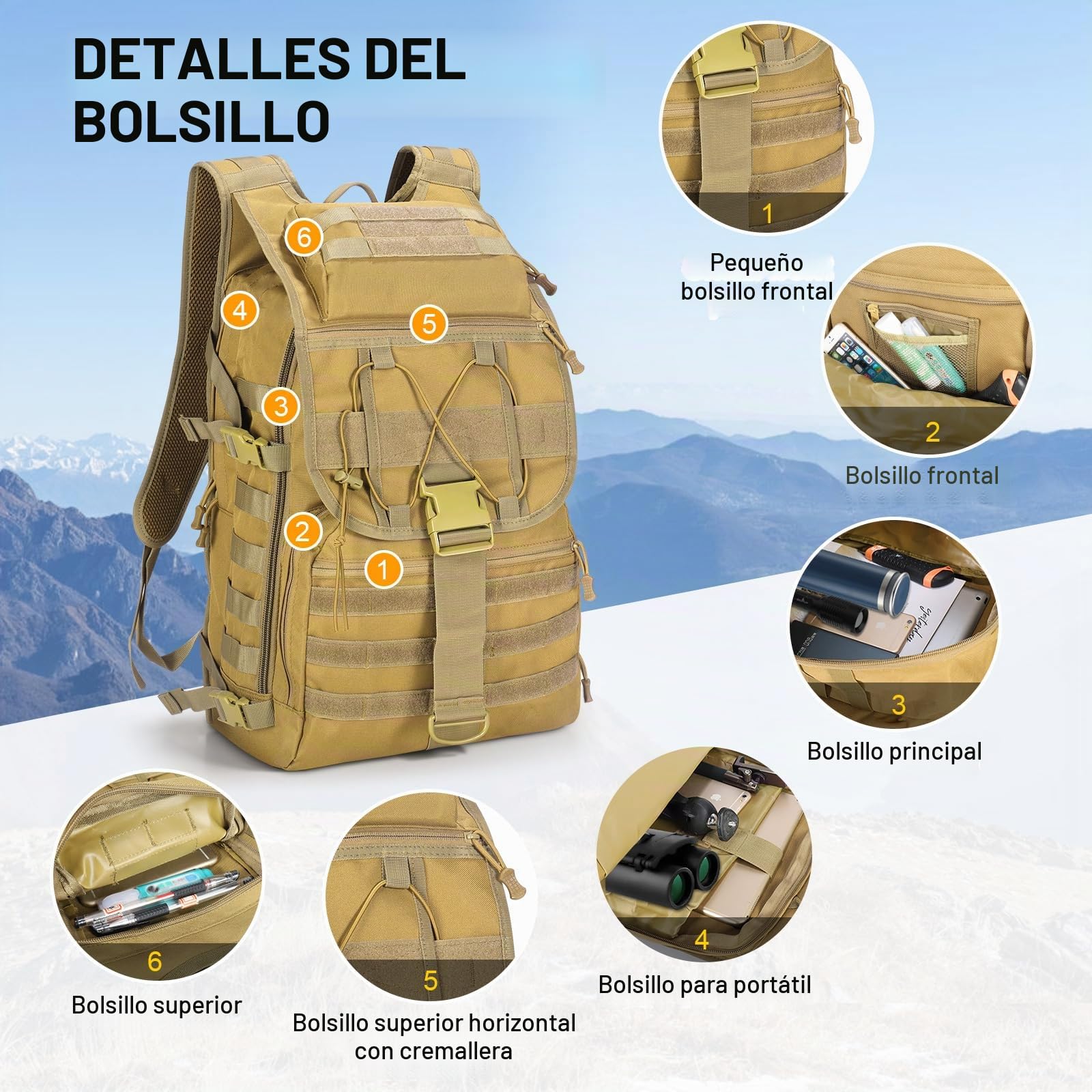 SHANNA Mochila Militar Utilidad 35L/50L Tactica, Mochila Crossfit Gran Capacidad Paquete de Asalto Molle, Mochilas de Emergencia de 3 Días para Caza Senderismo Acampada y Actividad al Aire Libre