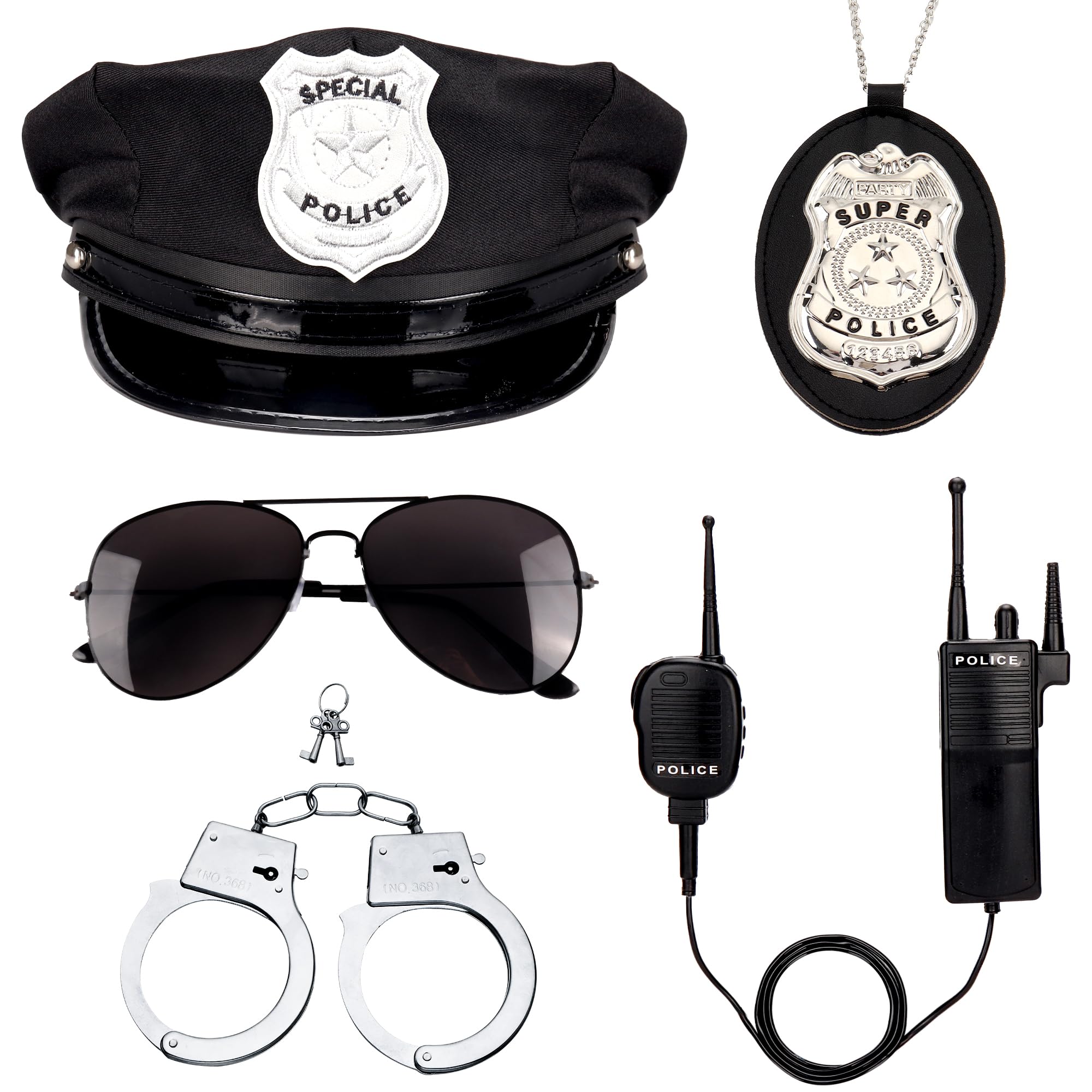 Erogeen Police Costume Accessories Police Hat Badge Sunglasses Set Halloween Cop Swat Costume (A-5pcs)