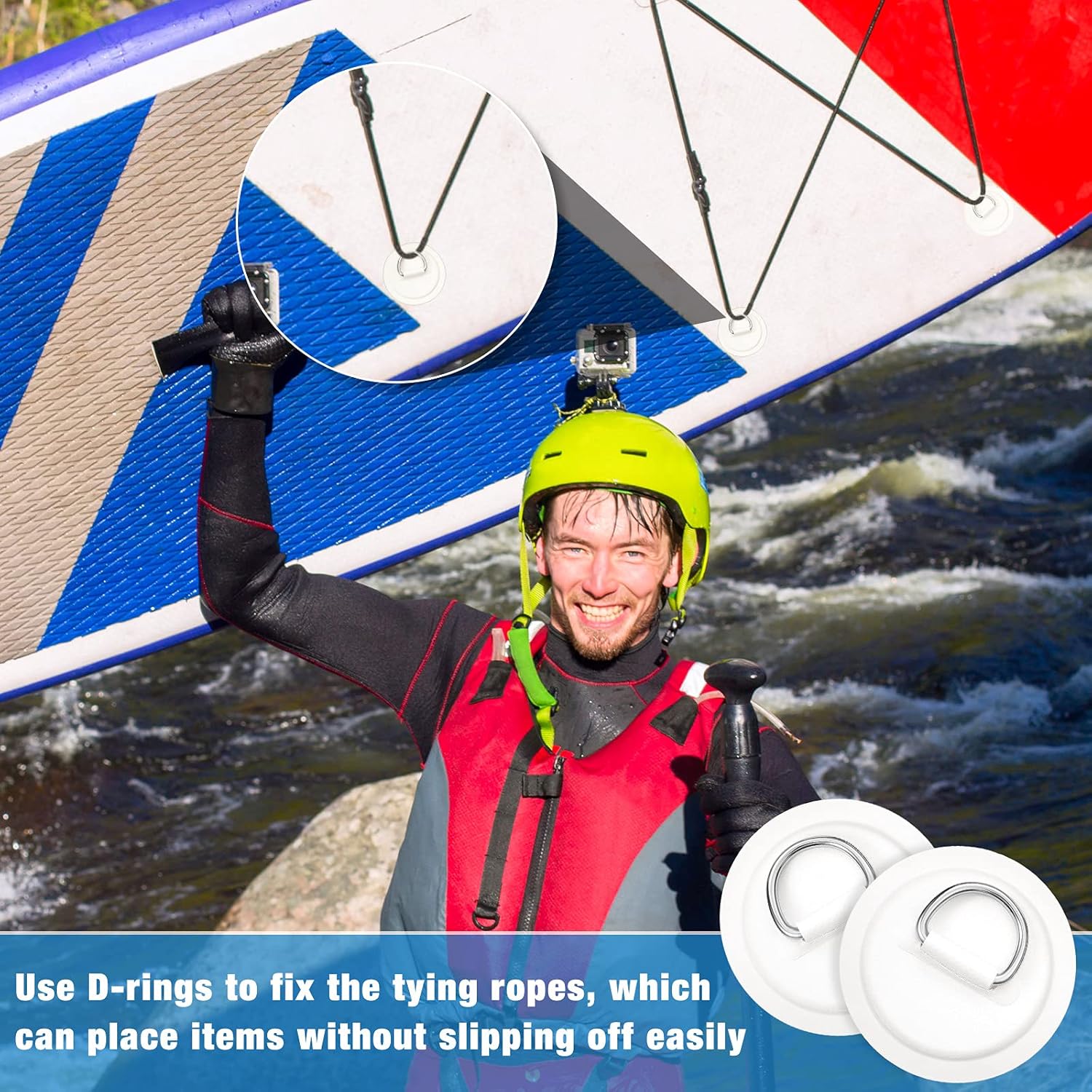 Hotop 6 Pieces Stainless Steel D-Ring Pad PVC Inflatable Boat Pad Patch D-Ring Patch for PVC Inflatable Boat Kayak Canoe Deck Accessories (White) : Sports & Outdoors