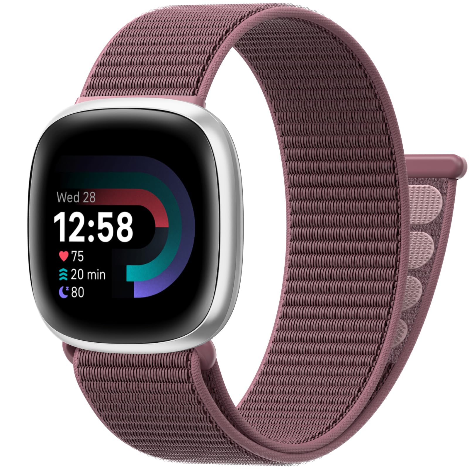 Jiamus Nylon Loop Straps Compatible with Fitbit Versa 4/Versa 3/Sense 2/Sense, Adjustable Breathable Soft Sport Replacement Strap for Women and Men,Smoky Purple