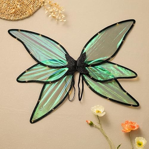 Miniatura 8 de Vestido de alas de hadas blancas iluminadas brillantes y transparentes accesorios de Halloween disfraz de alas de mariposa