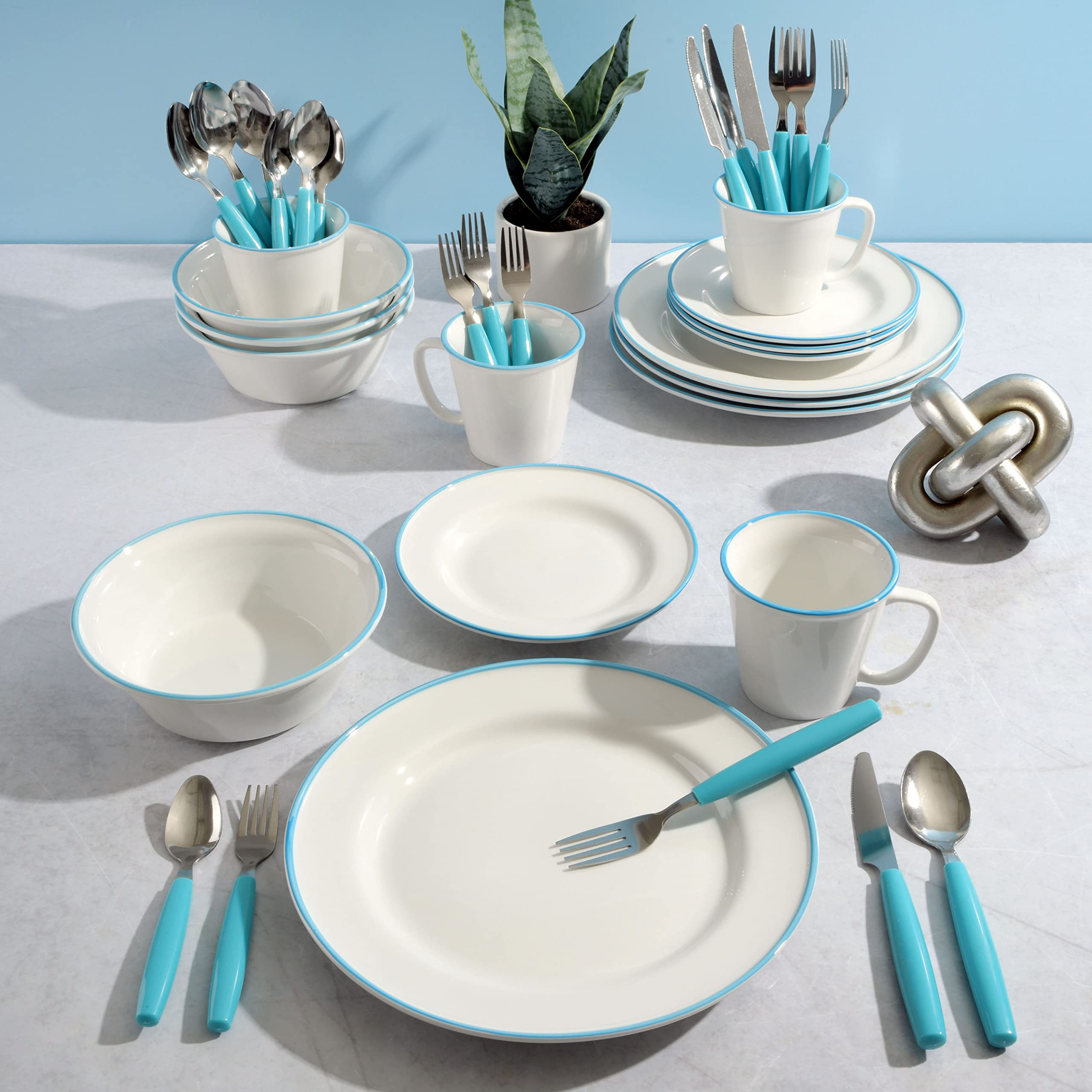 Gibson Home 95-Piece Kitchen in a Box Cookware, Dinnerware, Flatware, Bakeware, Kitchen Storage, Tools, and Cutlery Set - Teal view 2