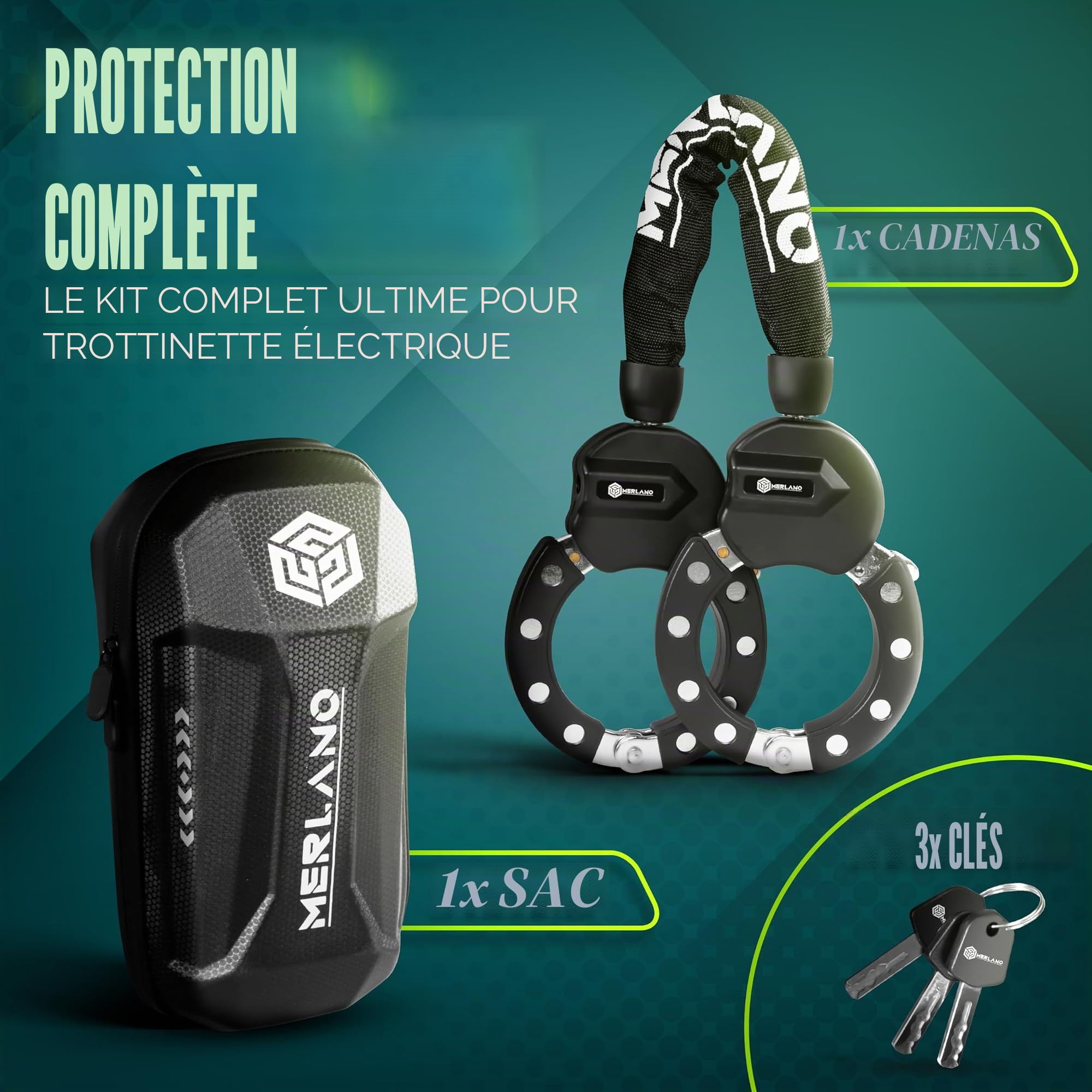 Serrure à menottes haute sécurité pour scooter électrique, épaisseur : 10 mm, antivol avec sac toutes saisons