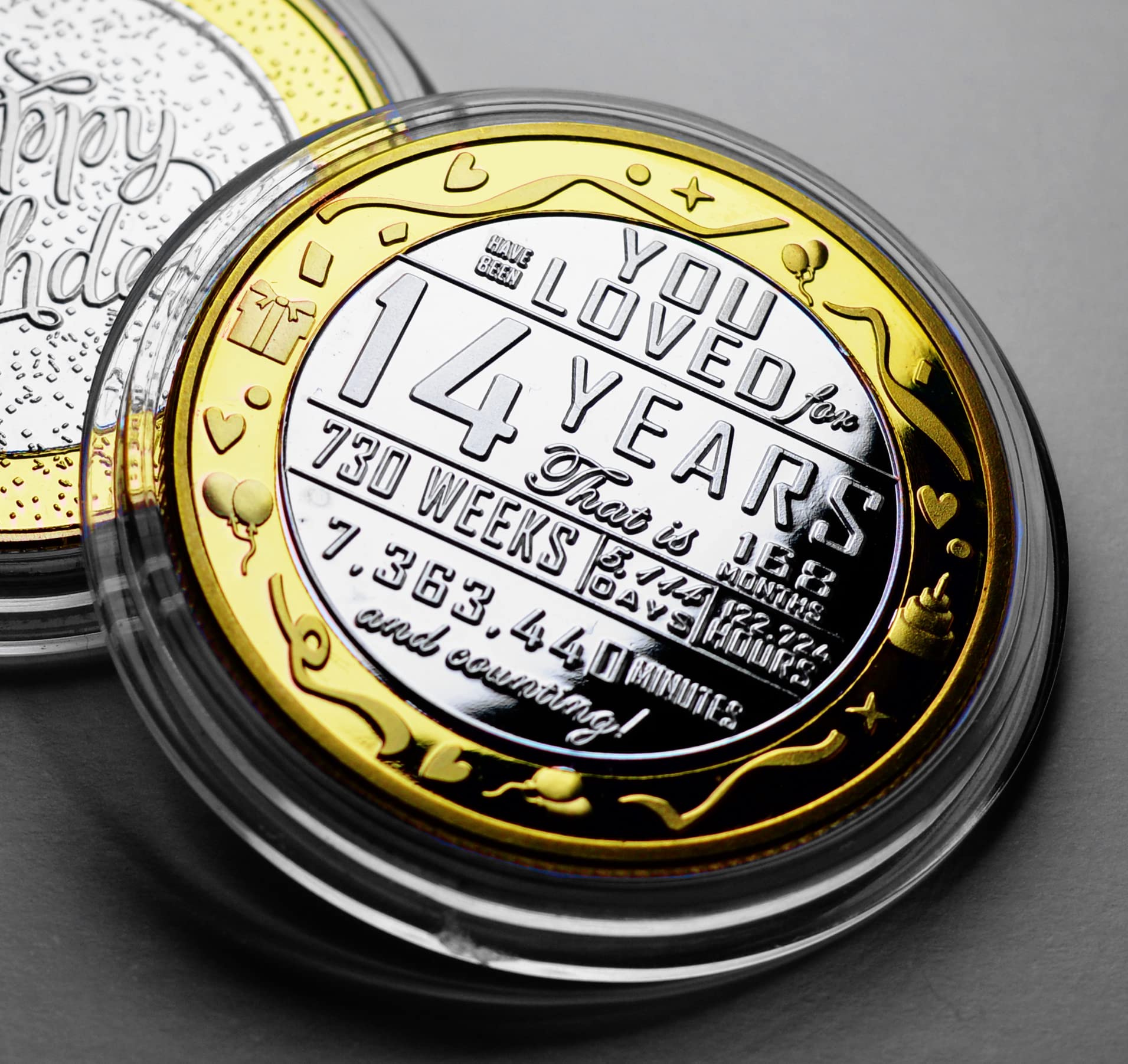 14th Birthday Dual Metal Silver & 24ct Gold Commemorative in Capsule. Gift/Present Celebrating 14 Years Son/Daughter Grandson/Granddaughter