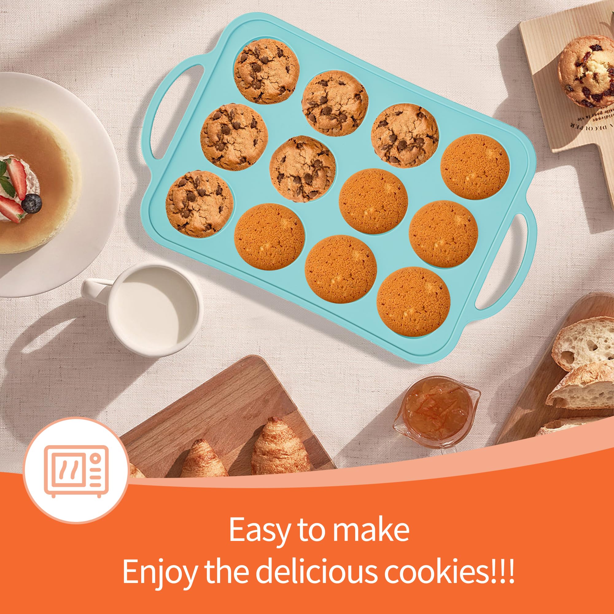 zmkele 2pack Silicone Muffin Pan 12 Cups Muffin Baking Mold With Reinforced Stainless Steel Frame Inside,BPA Free,Non-stick Bakeware Silicone Muffin Tray, Dishwasher Safe (blue)