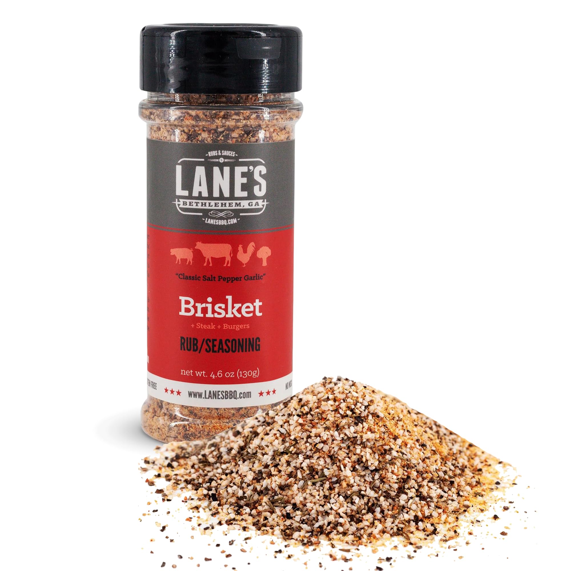 Lane's Brisket Rub Seasoning, All-Natural Championship Brisket Seasoning Rub for Smoking & Grilling, Perfect for Pork, Burger & Steaks, No MSG, No Preservatives, Gluten-Free, Made in USA, 4.6 Oz