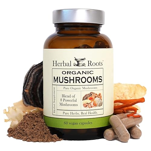 Herbal Roots Organic 8 Mushroom Blend Supplement Capsules - 100%