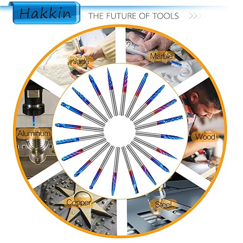 Miniatura 5 de Hakkin Juego de 20 rebabas rotativas de carburo, fresas de extremo CNC, vástago de 18 pulgadas, molino de extremo de nariz de bola de revestimiento
