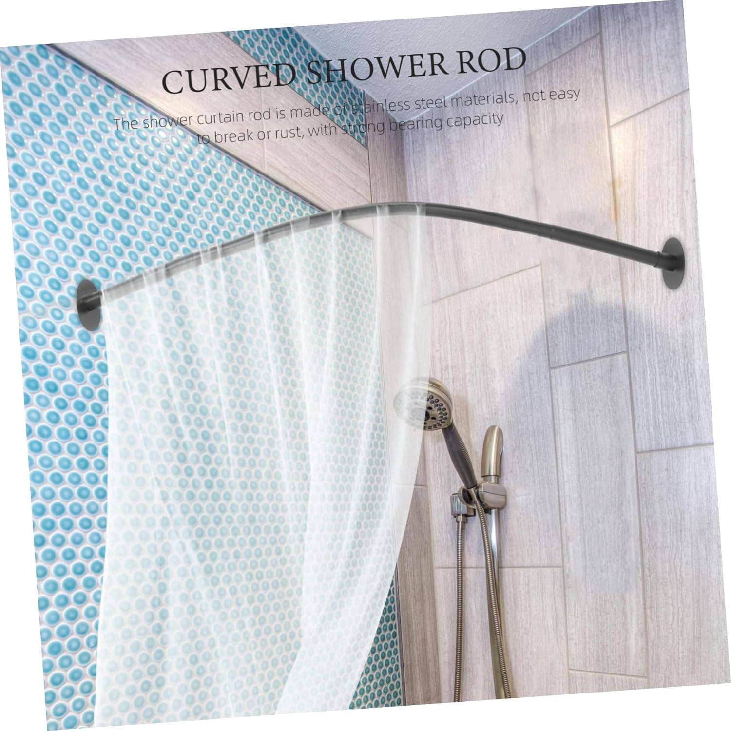 Luxshiny Curved Adjustable Shower Curtain Rod Tension Rod for Bathroom No Drill Installation Versatile Use as Shower Clothes Drying Rod Shaped Design