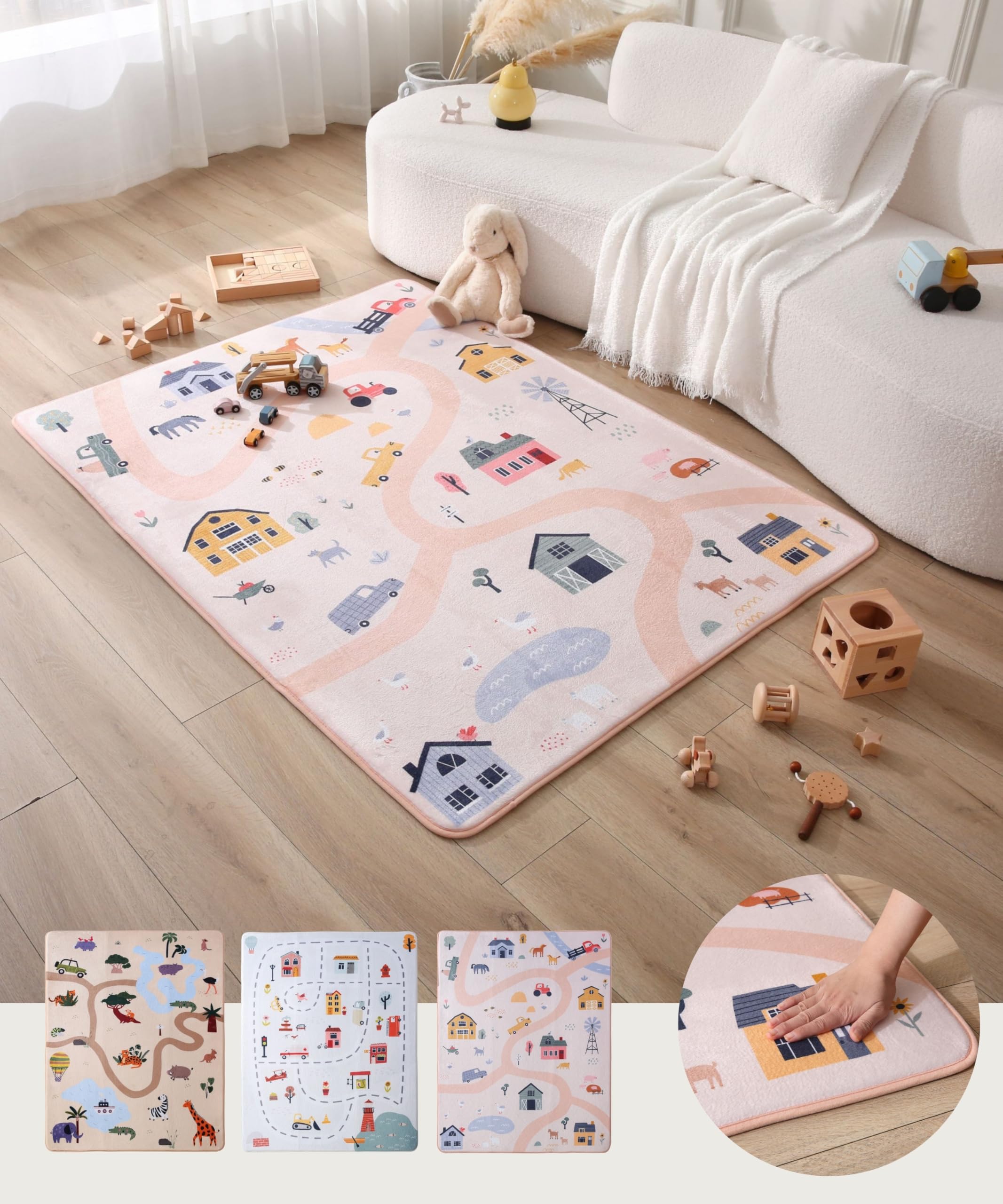 Hakuna Matte Wolkenweiche Spielmatte Baby 160x120x1,5cm – Kinderzimmer Teppich mit hochwertigem Memory-Schaum – Krabbelmatte Baby mit Rutschfester Unterseite – Autoteppich für Kinder, Straßenteppich