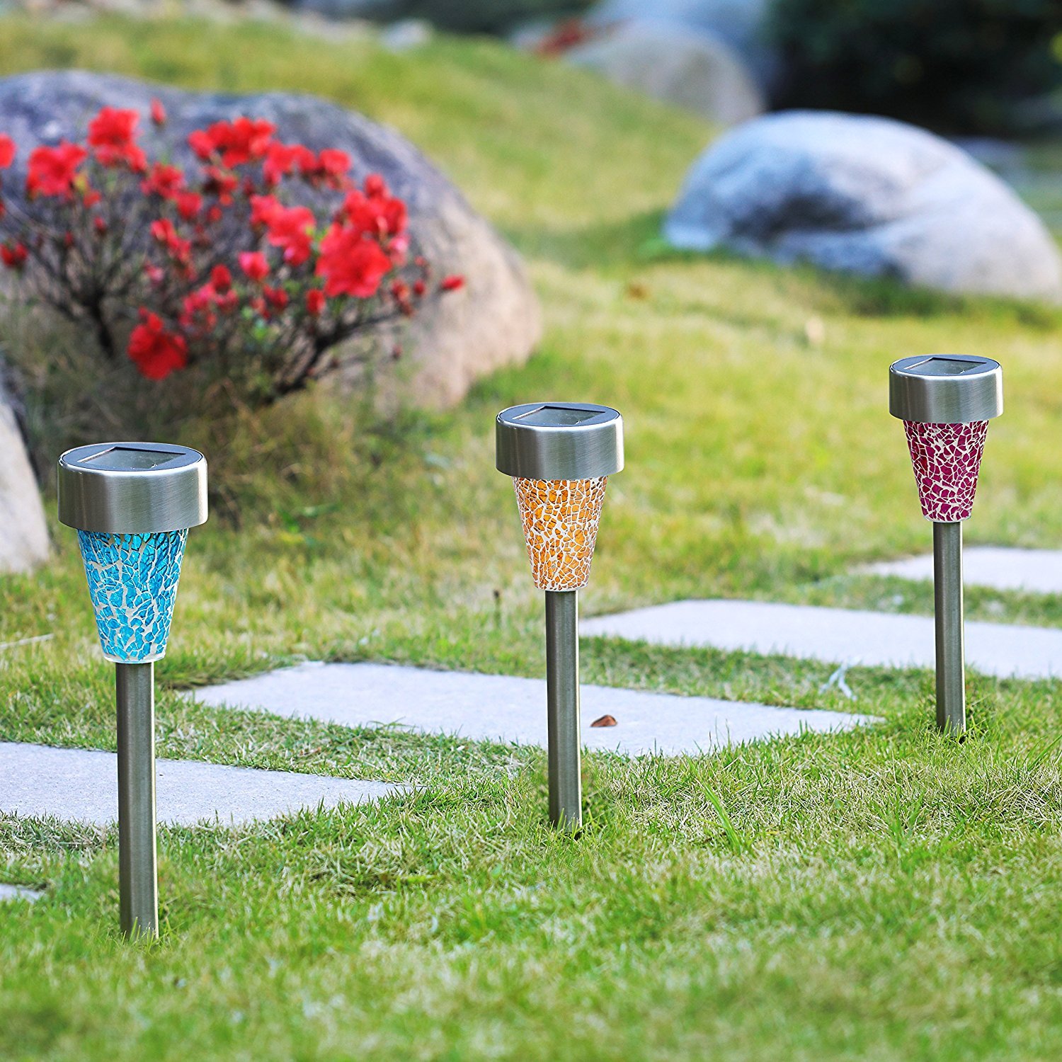 Mosaik Solarleuchte Wasserdichte Solar Gartenleuchte Bodenleuchte Außen Garten Licht,Edelstahl Außenleuchte Solarlampe Dämmerungsschalter Perfekt für Garten,Balkon und Terrasse (6pcs)