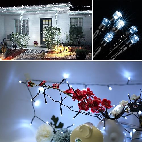 Miniatura 7 de Guirnalda de luces LED solares con 200 luces LED  72 pies con 8 modos, luz blanca, decoración impermeable para exteriores