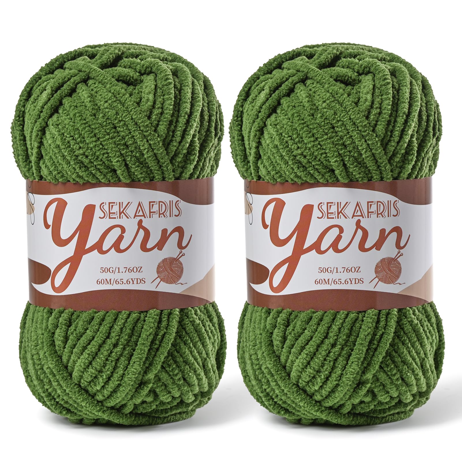 Chenille Yarn for Crocheting Crochet Pine Green Yarn 2 Pack