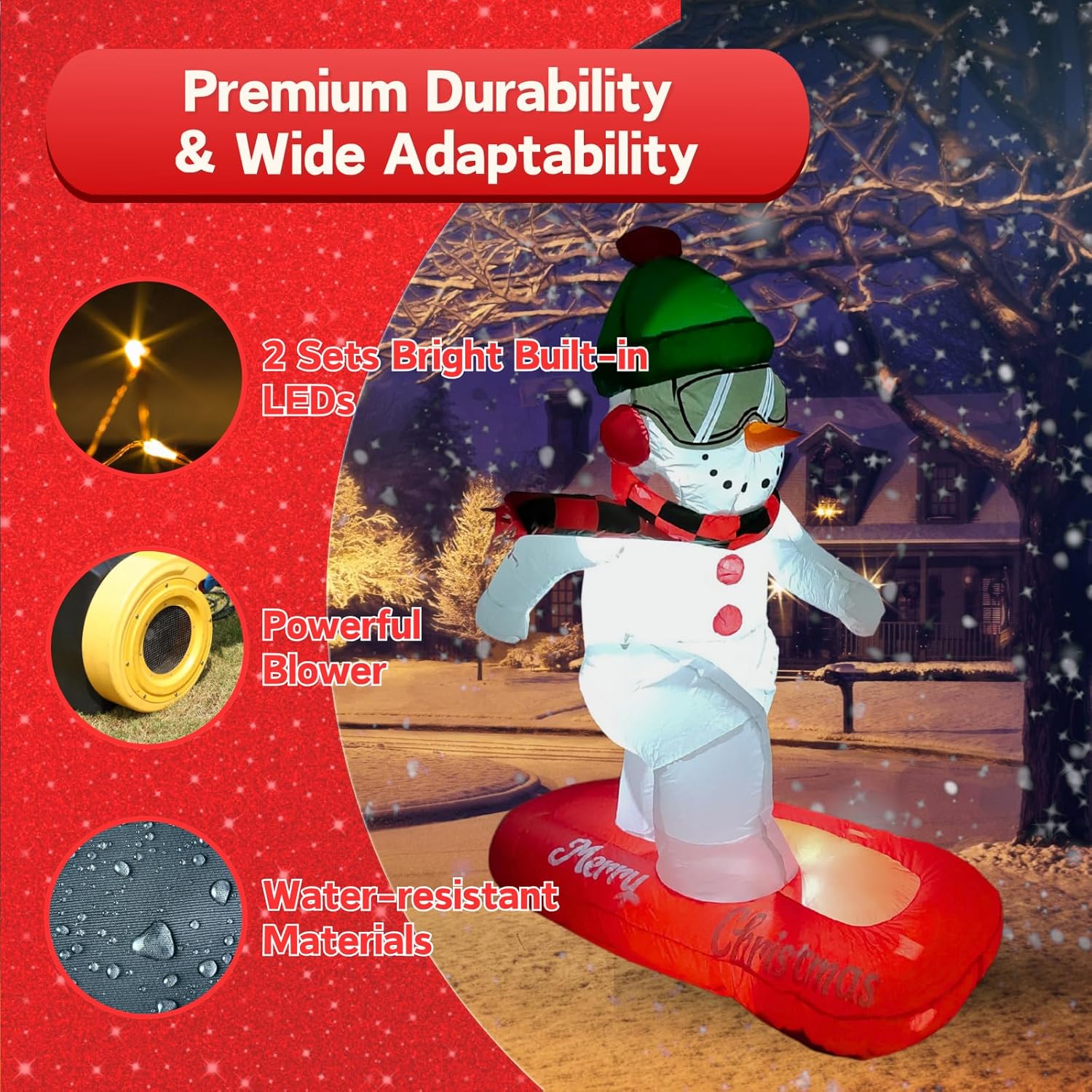 PTS 4FT Inflatable Skiing Snowman Outdoor Decoration, Christmas Blow Up Yard Decorations, Built-in LED Lights Inflatables Xmas Holiday Funny Decor for Indoor Lawn Garden - Image 6