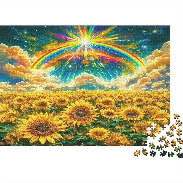 Campo de Girasoles Puzzle de 1000 Piezas Papel para Adultos Cielo Arcoíris Puzzle para Toda la Familia…