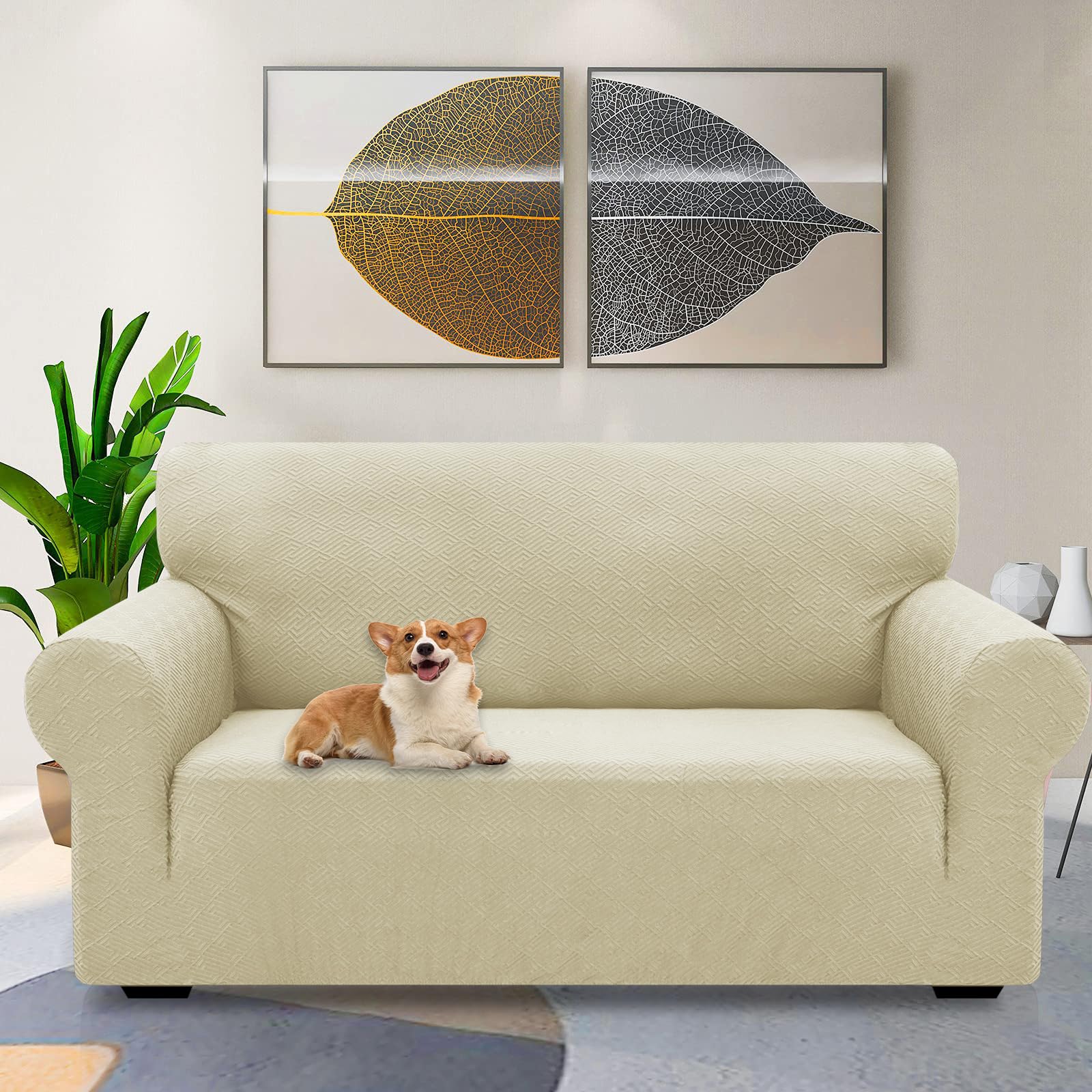 Ystyle Copridivano 3 Posti Con Braccioli, Super Elasticizzato Copri Divano, Copridivano Antigraffio Gatto, Copridivani Antiscivolo Antimacchia, Universale Sofa Cover Moderno, Beige Chiaro