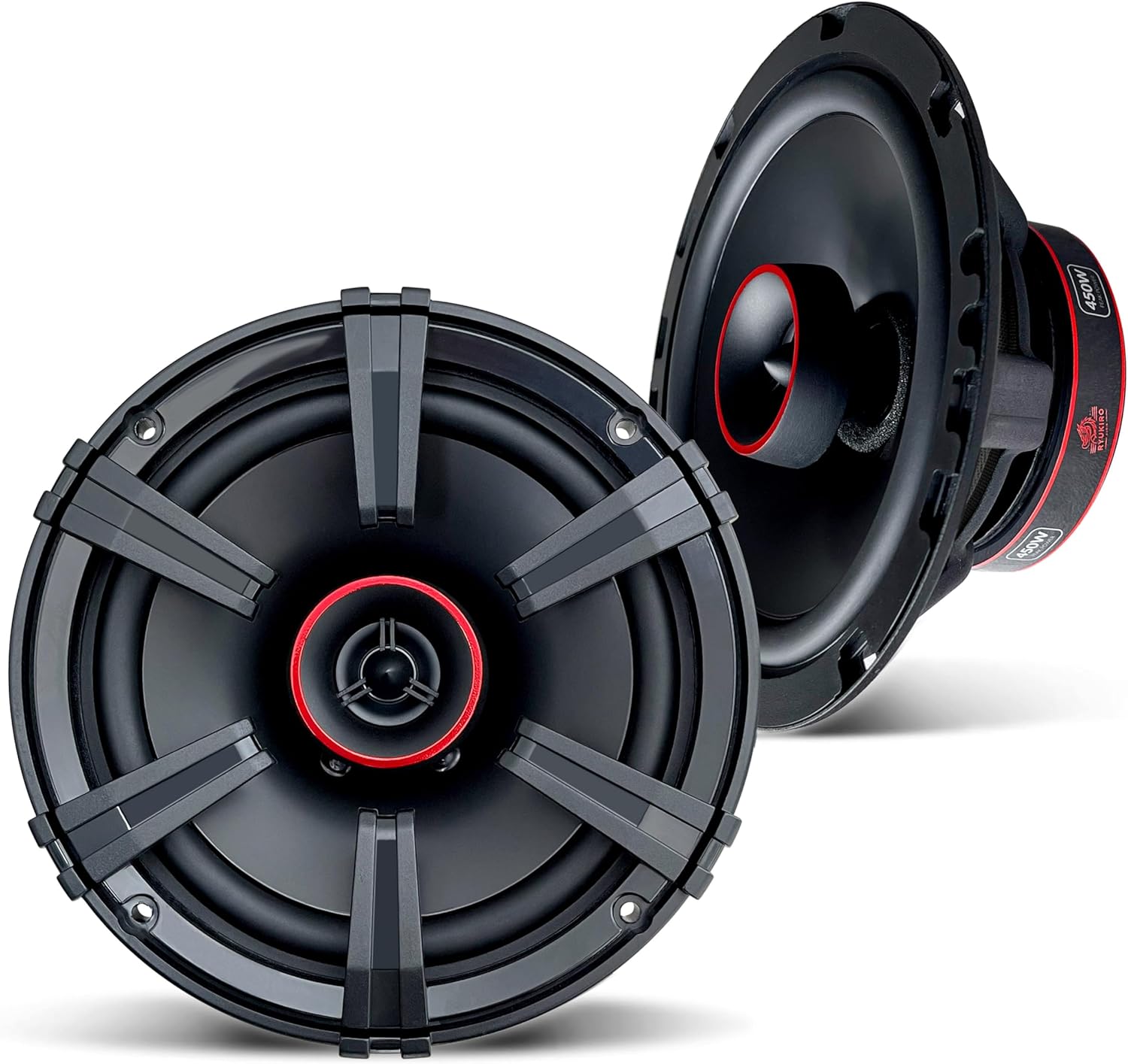 Ryukiro 450 Watts 6.5 Inch Coaxial 2 Way Speaker (One Pair) Full Range Tweeter & Midrange Woofer (one Pair) for Car Stereo Vehicle Automotive Audio