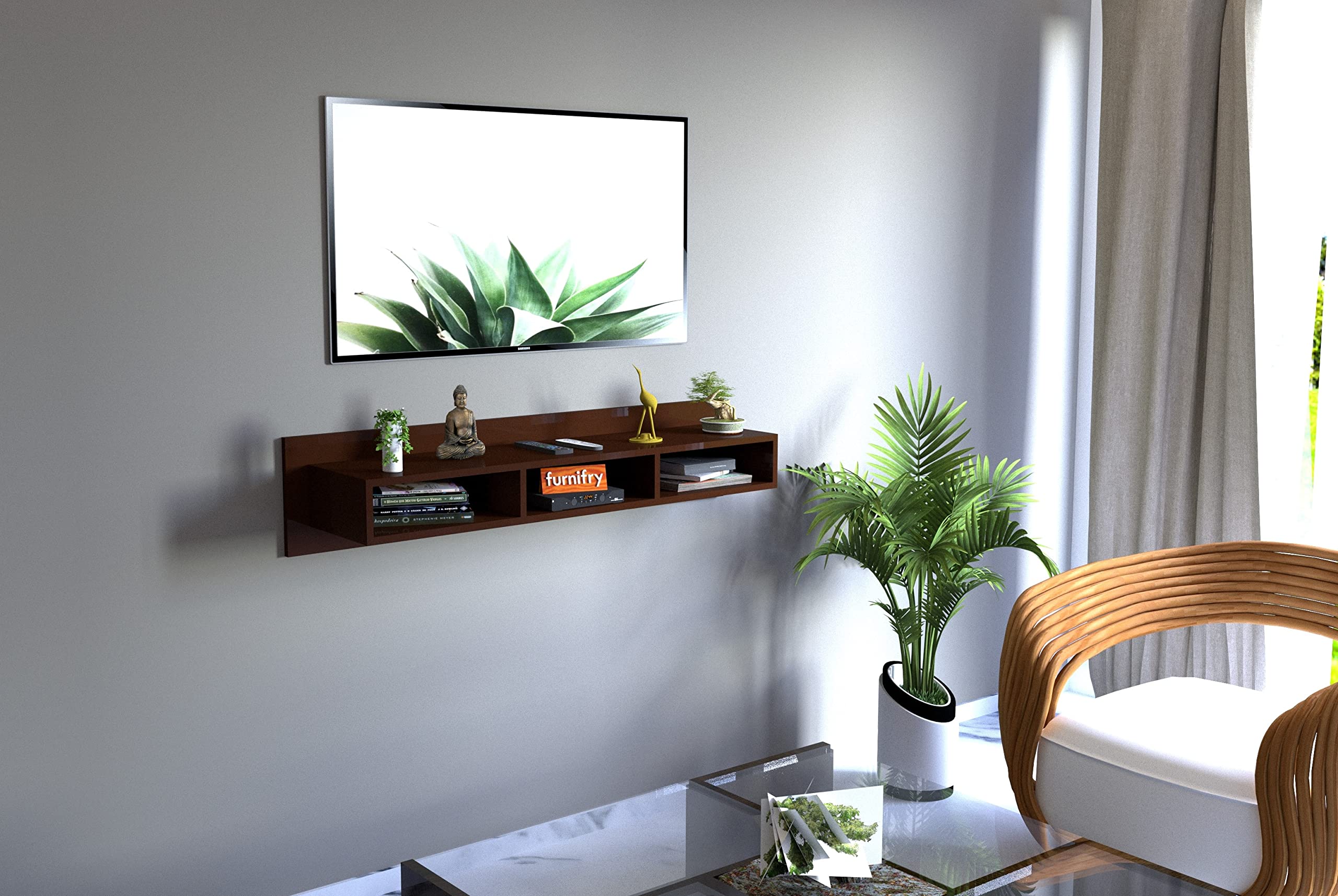 Buy Furnifry Wooden Wall ed Floating TV Stand/TV Entertainment Unit/TV with Racks for