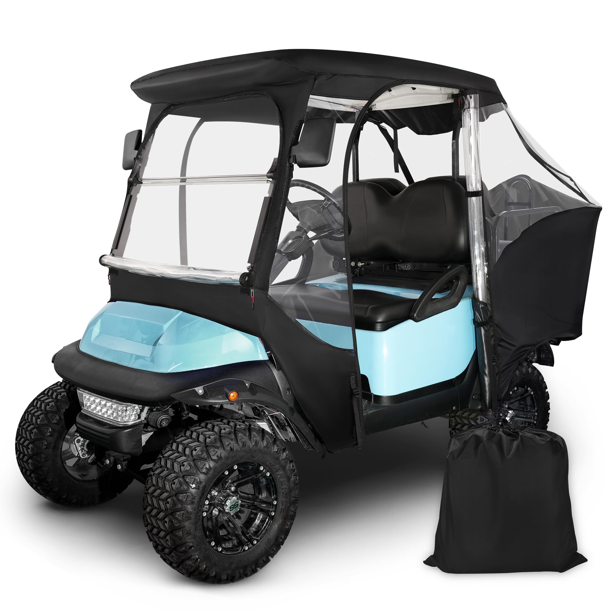 10L0L 4 Passagier-Golf-Buggy, Fahrgehäuse für Club-Auto, Precedent Golfwagen mit kurzem Dach bis zu 144,8 cm, 4-seitiges Klarfenster, 420D-Golf-Buggy, Winter-Regenschutz, Allwetter, winddicht,