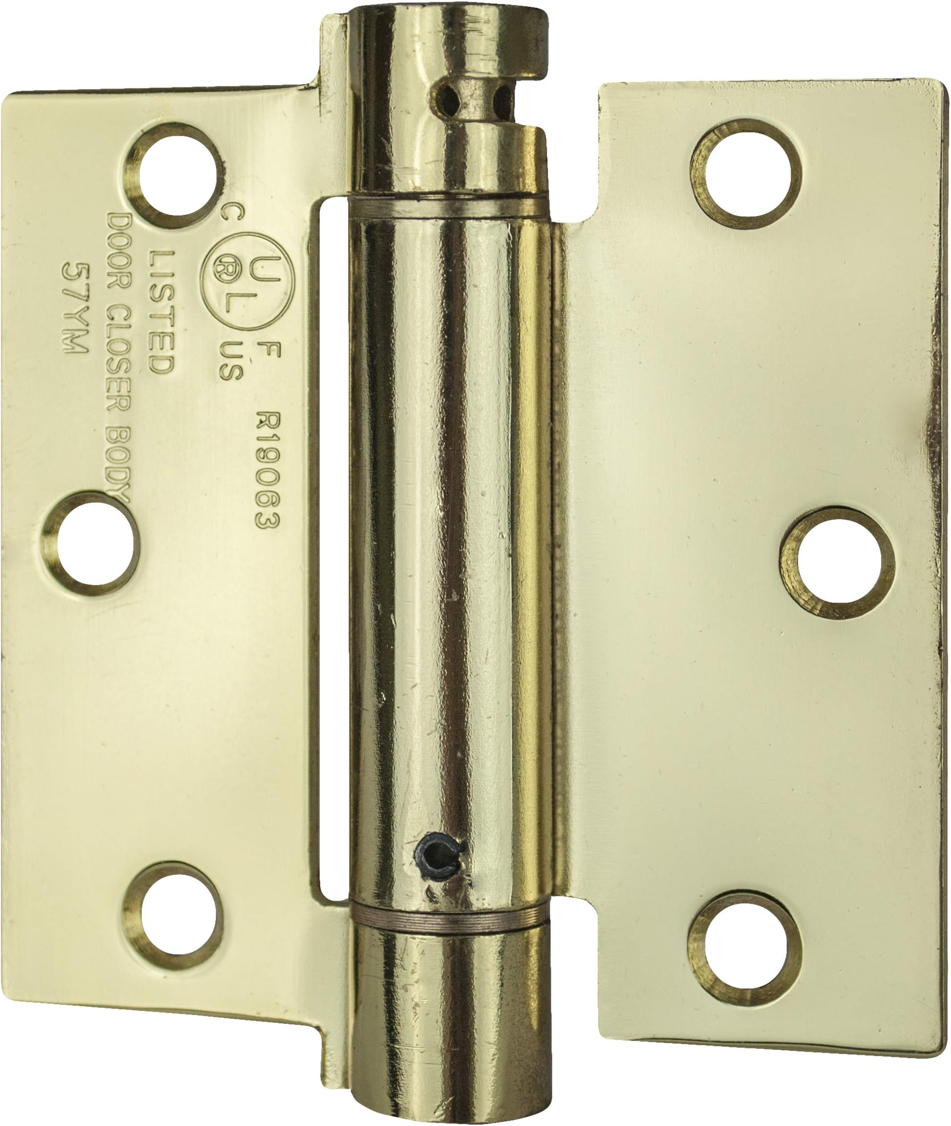 Global Door Controls CPS3535-US3-M Square Corner Full Mortise Plain Bearing Spring Hinge, Bright, Small, Brght Brass