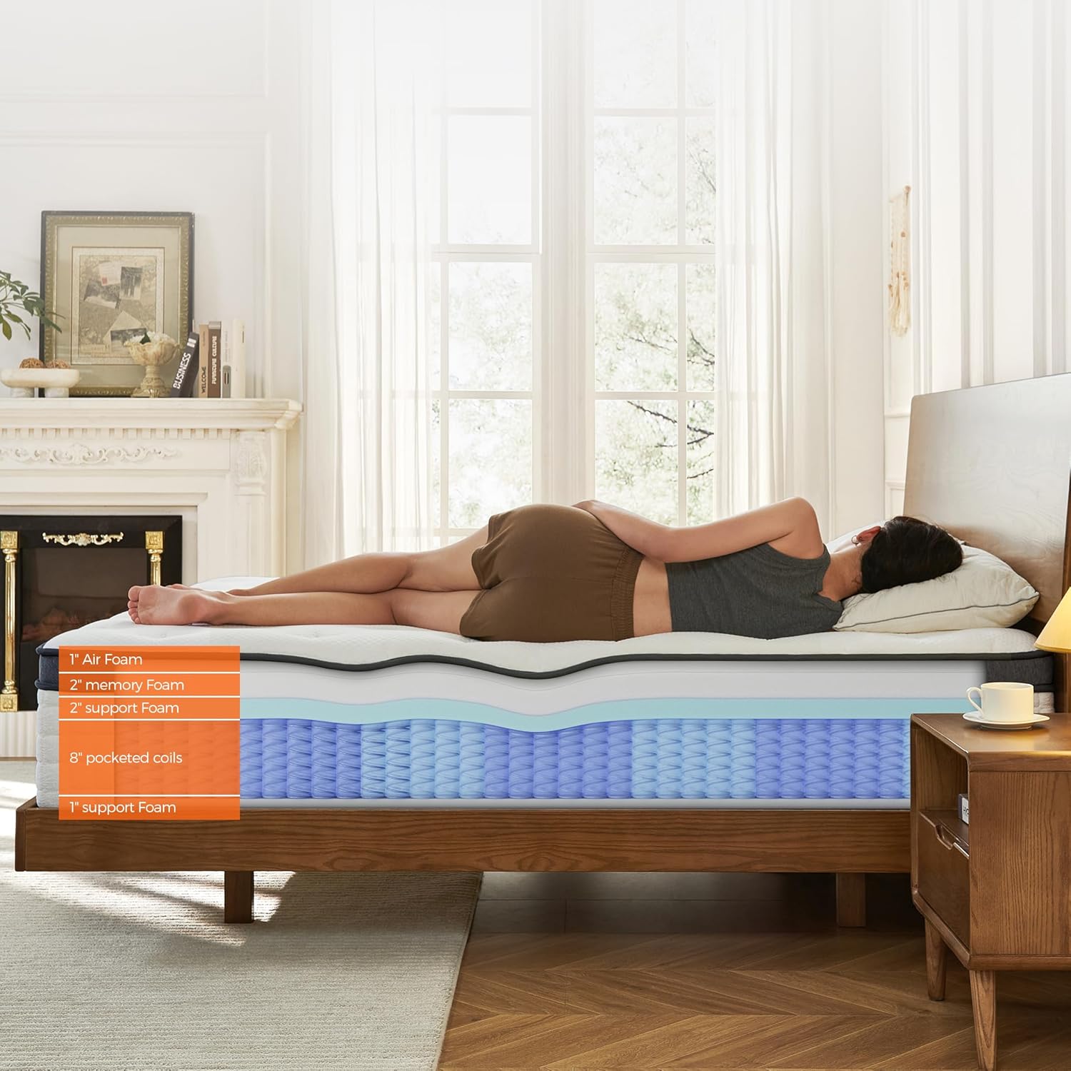 14 Inch King Size Mattress in a Box, Luxurious Hybrid Mattress with Pressure Relieving Memory Foam and Individual Pocket Innerspring Coils for Balanced Feel, CertiPUR-US Certified