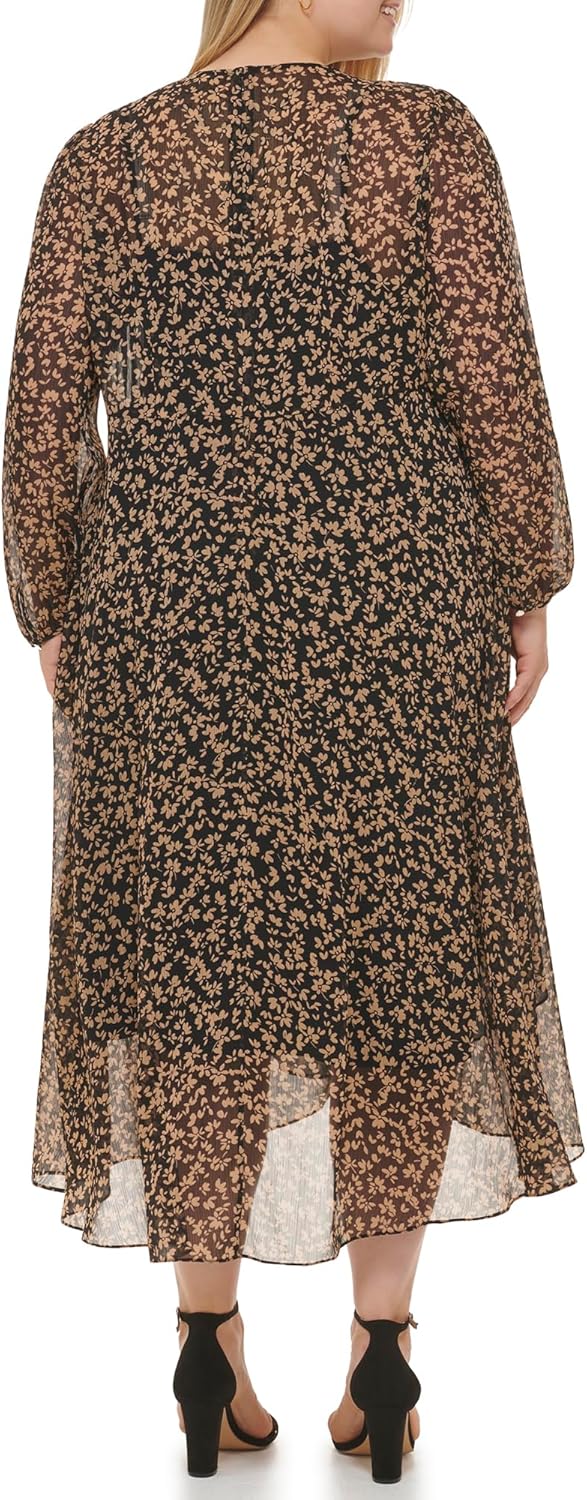 Tommy Hilfiger Women's Long Sleeve High Neck Chiffon Hi Lo Midi Dress - Image 2