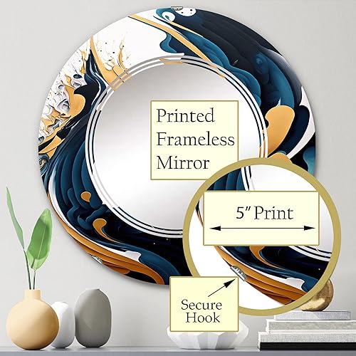 Miniatura 10 de DesignQ Pintura abstracta de arte moderno azul y dorado, espejo de tocador, espejos de baño, espejos de pared para sala de estar, dormitorio, espejo