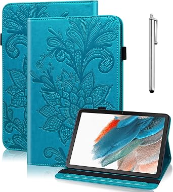 Case for Samsung Galaxy Tab S11 2025 11 Inch with Embossed Lace PU Leather Flip Folio, Auto Wake/Sleep and Elastic Band,Multi-Angle Viewing Stand Cover,Blue