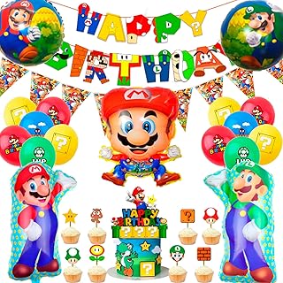 Super Mario Birthday Party Supplies,44pcs Super Mario Party Decorations Set-Super Mario Bros Balloons,Mario Balloons Banner etc Super Mario Theme Birthday Party Supplies for Boy Kids