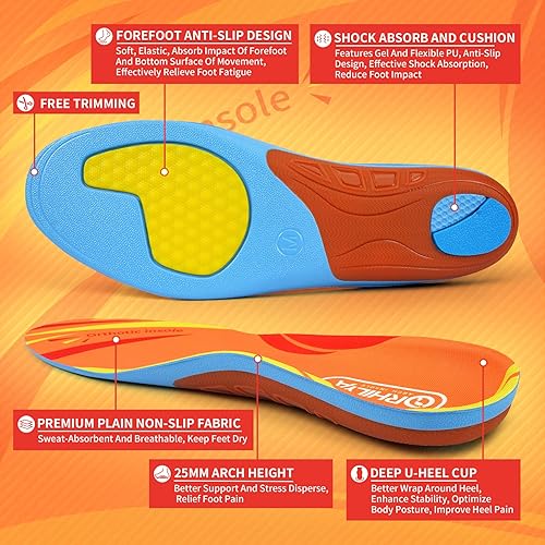 Miniatura 4 de ORHILYA Pies planos para aliviar el dolor de la fascitis plantar, plantilla ortopédica de poliuretano para botas de trabajo de larga duración para