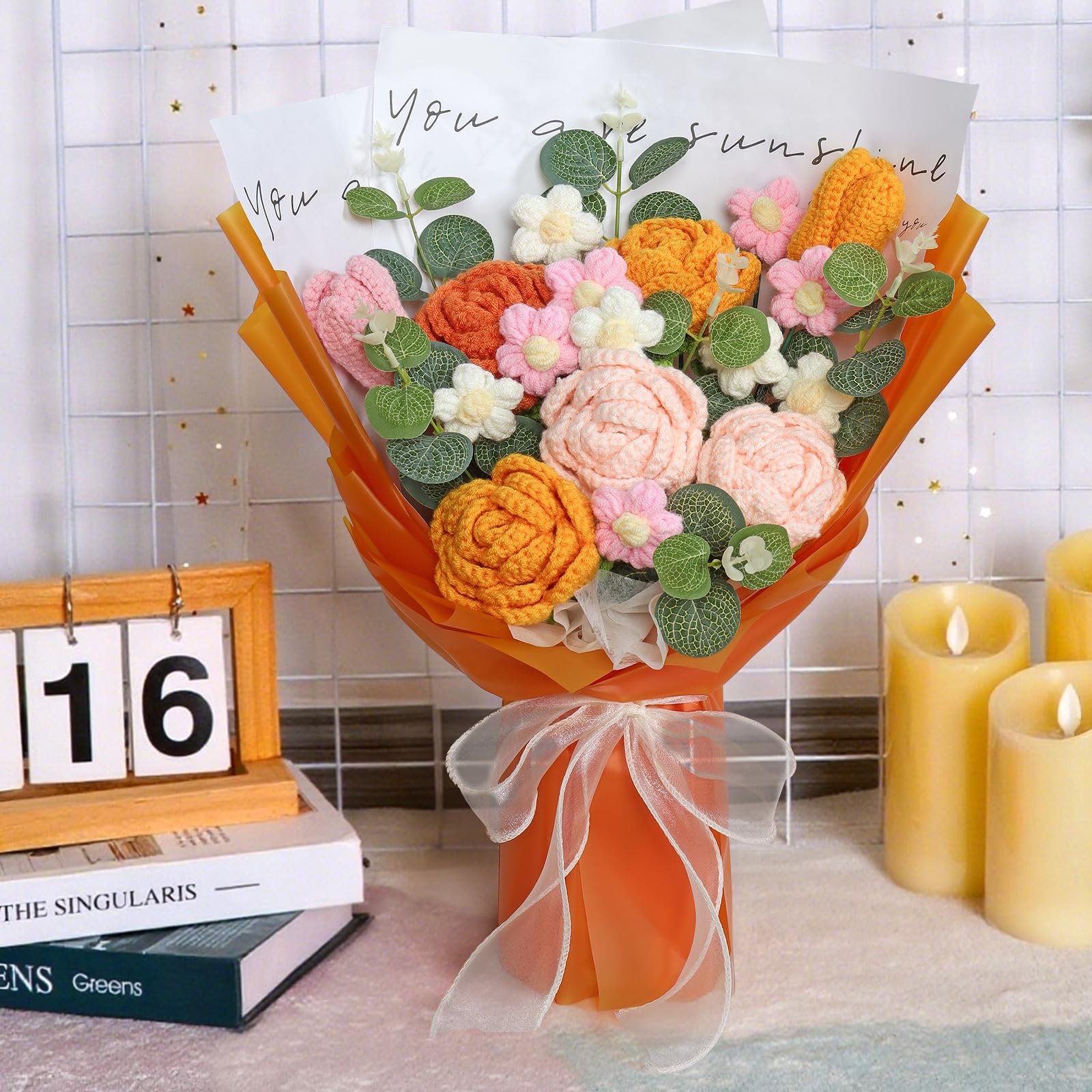 Amazon.com: LOMOHOO Crochet Flower Bouquet, Orange Hand Knitted