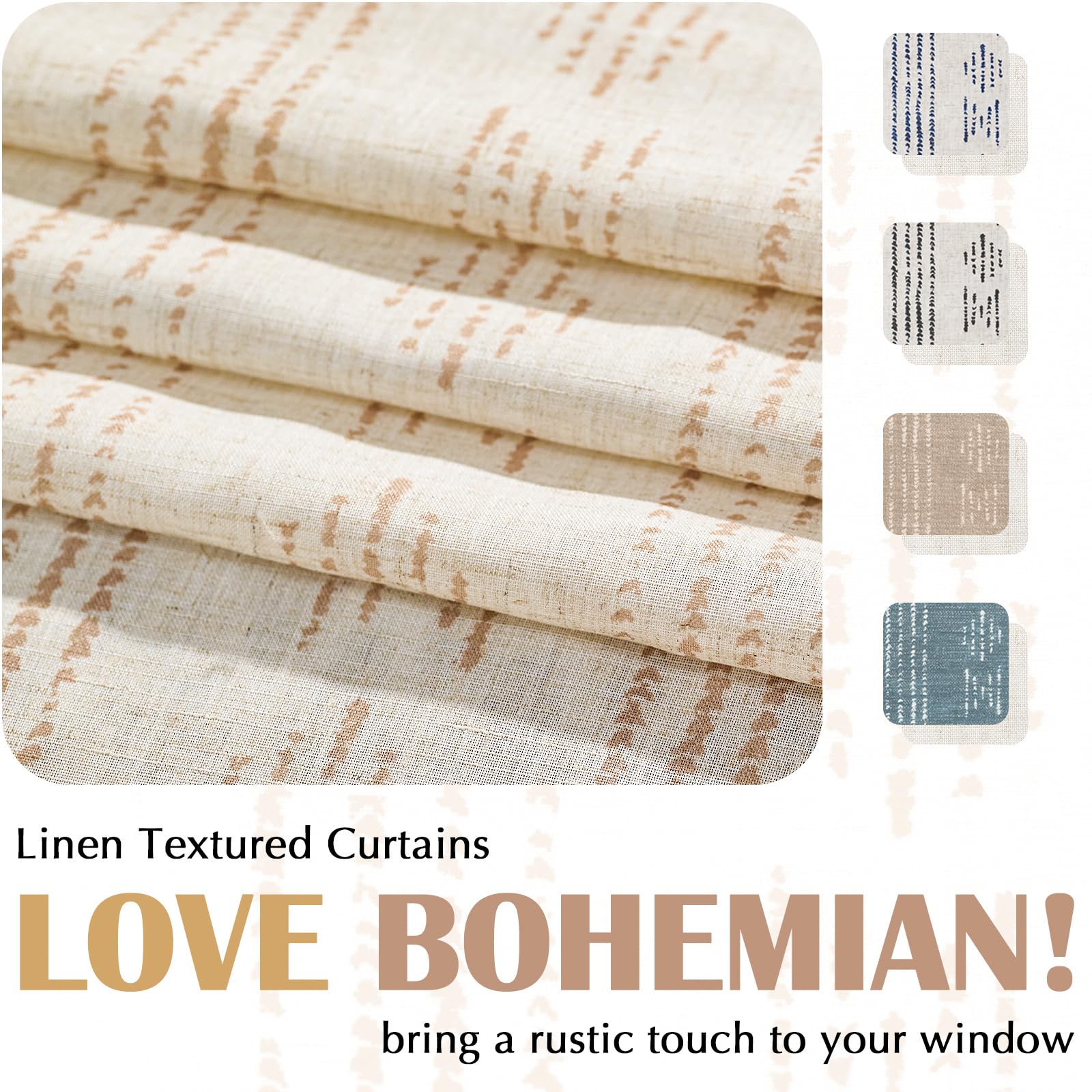 TOPICK Boho Linen Blend Kitchen Curtains 36 Inch Drop Small Cafe Curtains Light Filtering Tier Curtain for Bathroom RV Baset Sink Cupboard Rod Pocket Taupe on Beige 2 Panels - Image 4