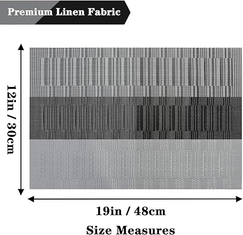 Miniatura 3 de Manteles individuales negros y grises, resistentes al calor, antideslizantes, para mesa de comedor, lavables, duraderos, de vinilo de PVC tejido